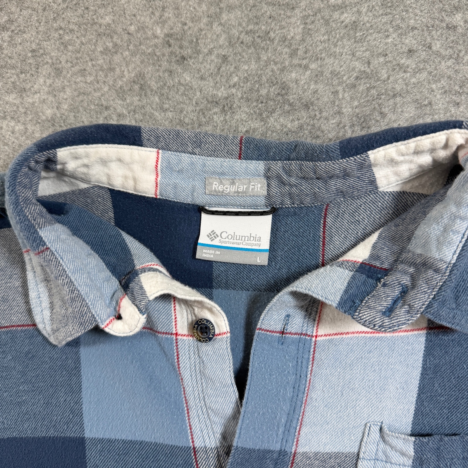 Columbia Flannel Shirt Mens L Blue Plaid Button Up Pocket Outdoor Workwear Hike thumbnail 9