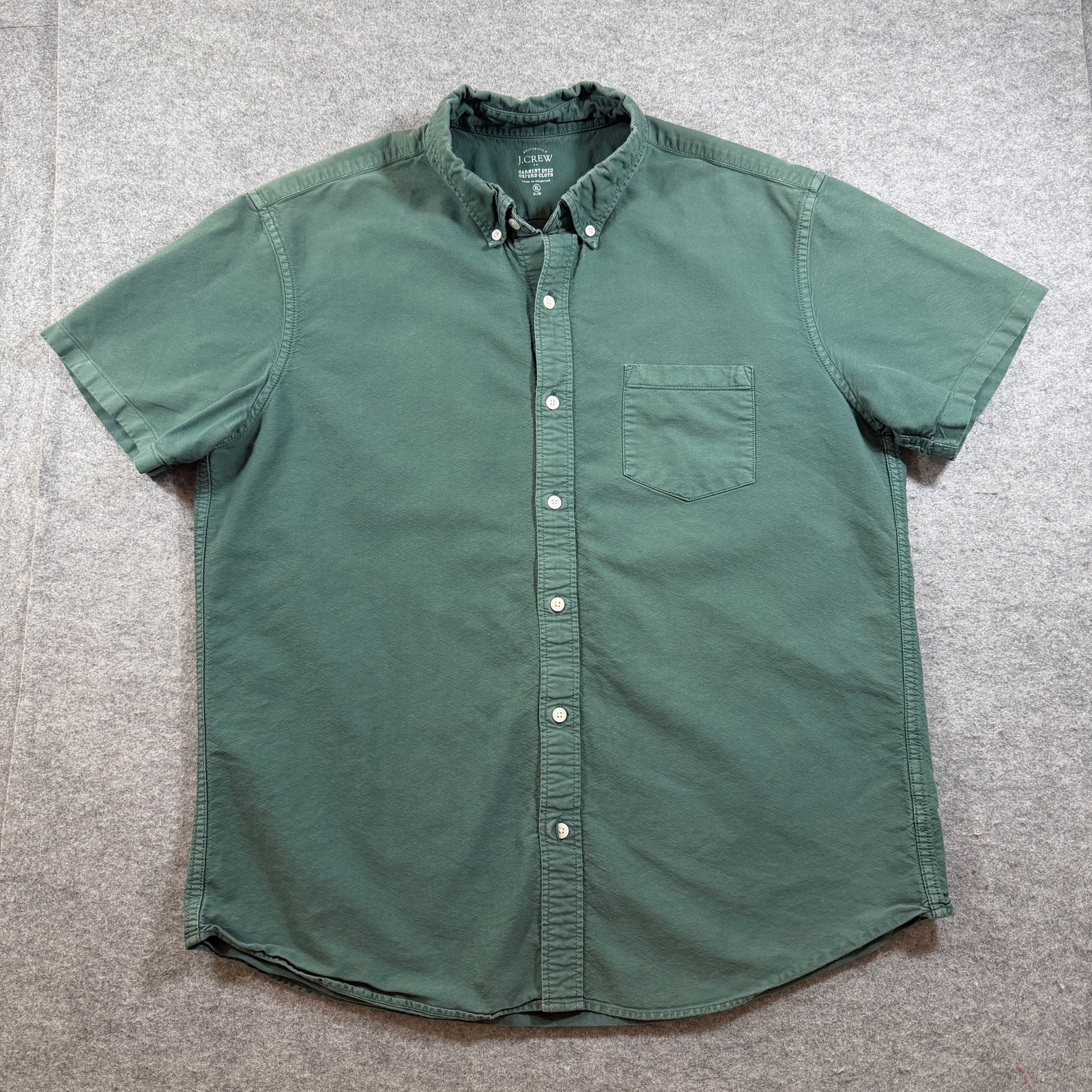 J.Crew Garment Dyed Oxford Shirt Mens XL Green Short Sleeve Button Down Slim Fit
