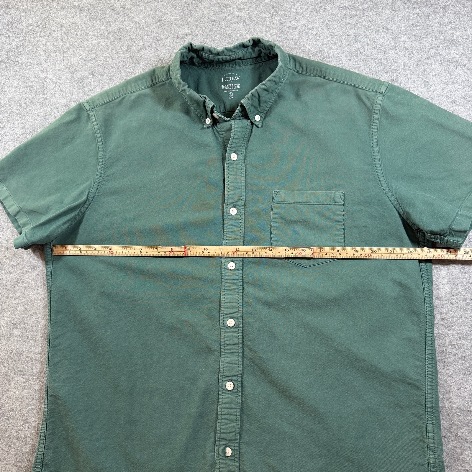 J.Crew Garment Dyed Oxford Shirt Mens XL Green Short Sleeve Button Down Slim Fit thumbnail 6
