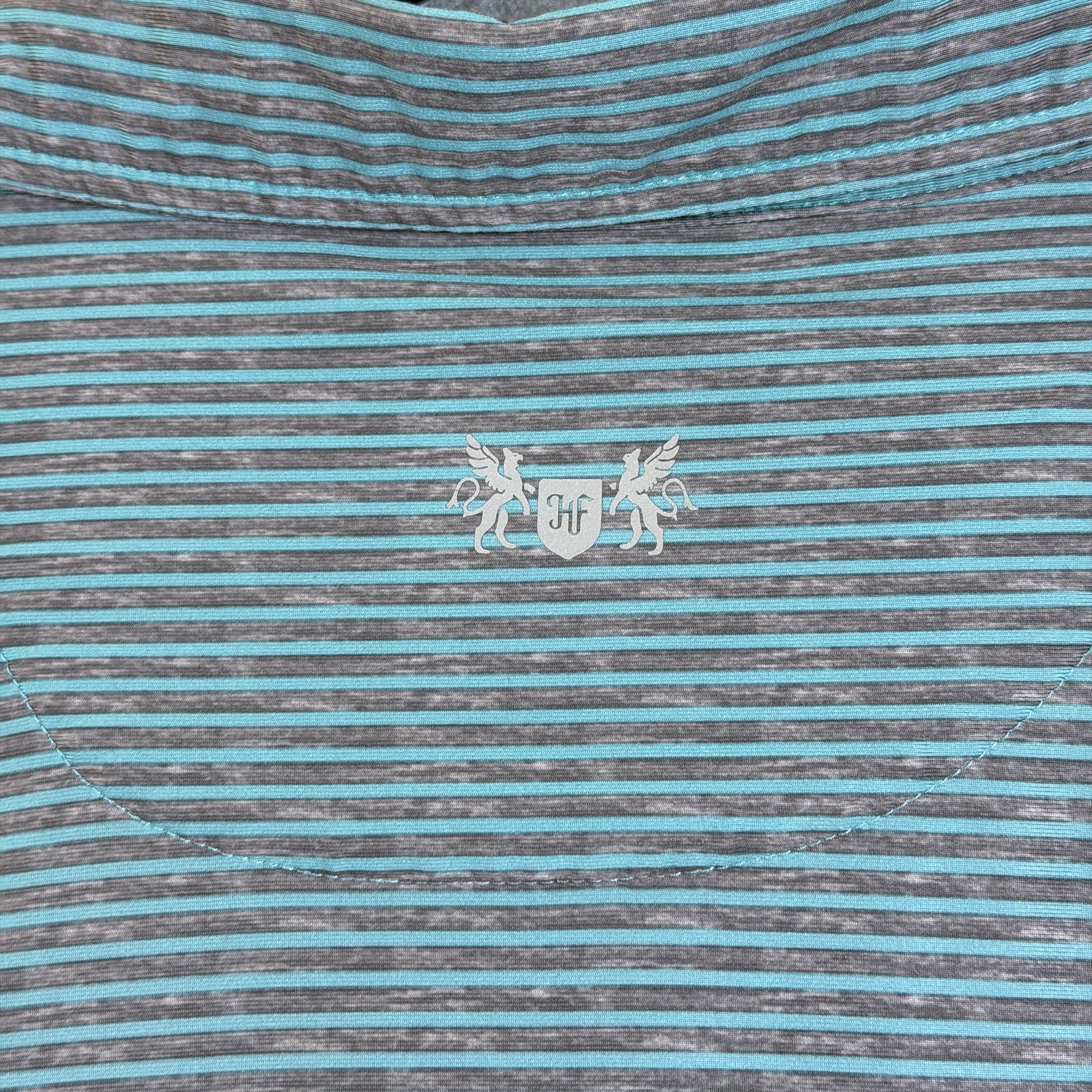 Hickey Freeman Golf Polo Mens L Teal Gray Striped Cool Touch Moisture Wicking  thumbnail 3
