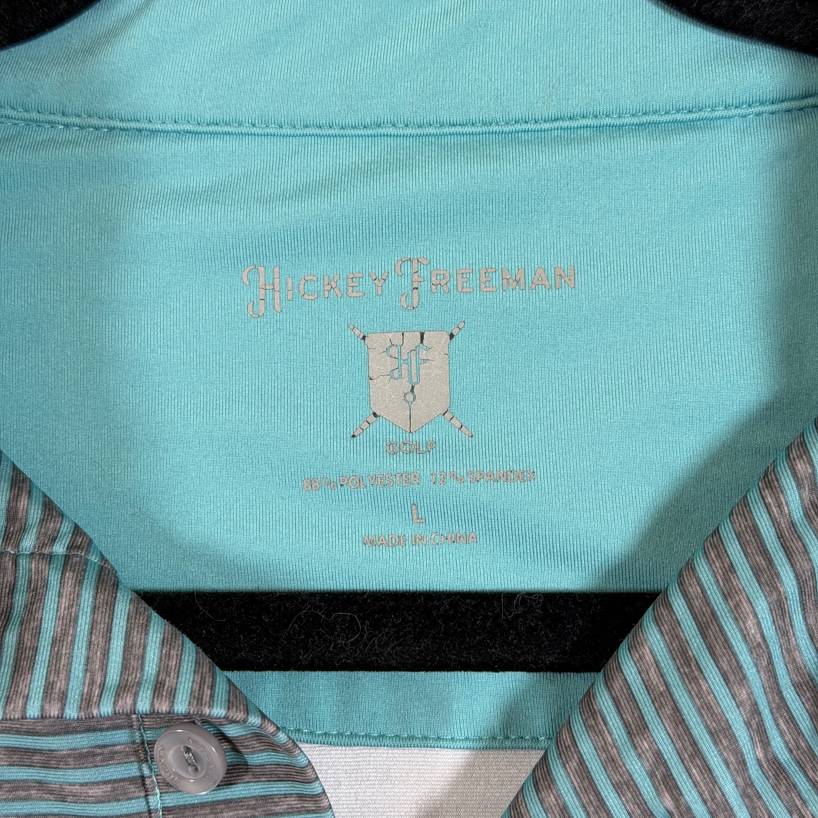 Hickey Freeman Golf Polo Mens L Teal Gray Striped Cool Touch Moisture Wicking  thumbnail 5