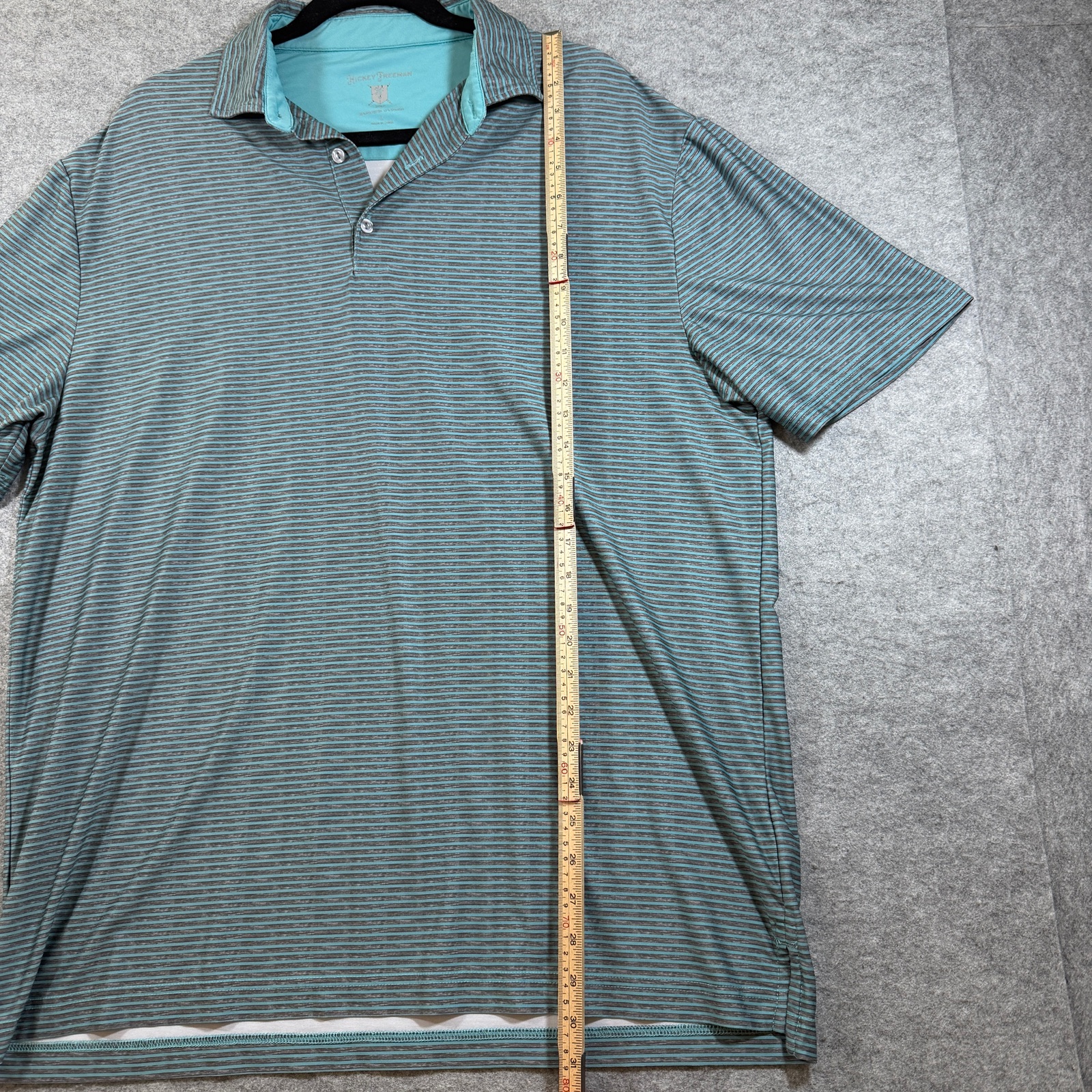Hickey Freeman Golf Polo Mens L Teal Gray Striped Cool Touch Moisture Wicking  thumbnail 6