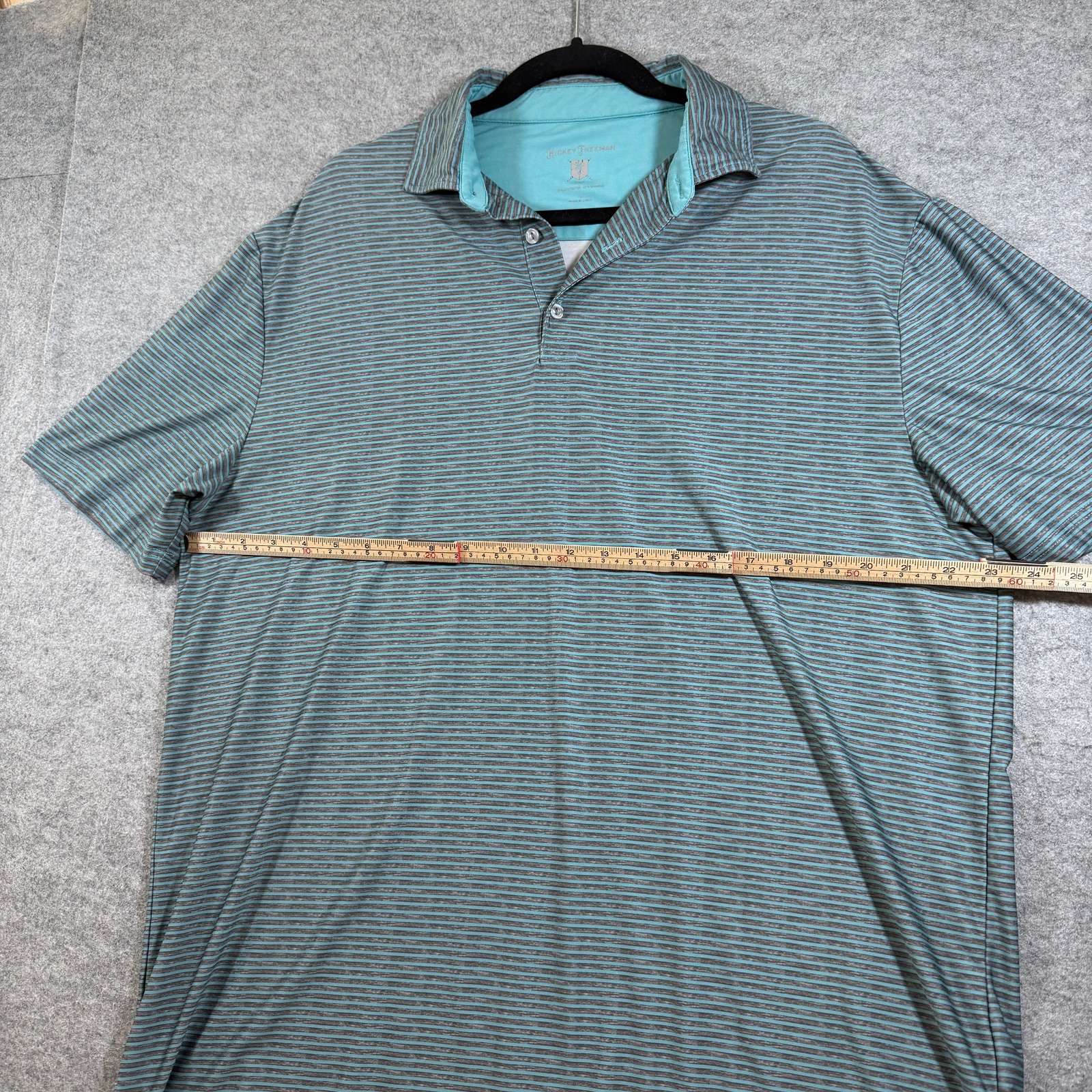 Hickey Freeman Golf Polo Mens L Teal Gray Striped Cool Touch Moisture Wicking  thumbnail 7
