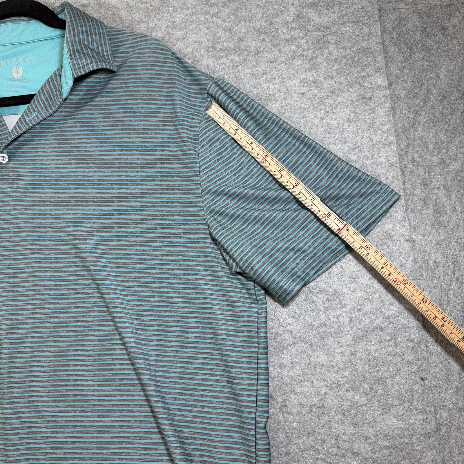 Hickey Freeman Golf Polo Mens L Teal Gray Striped Cool Touch Moisture Wicking  thumbnail 8