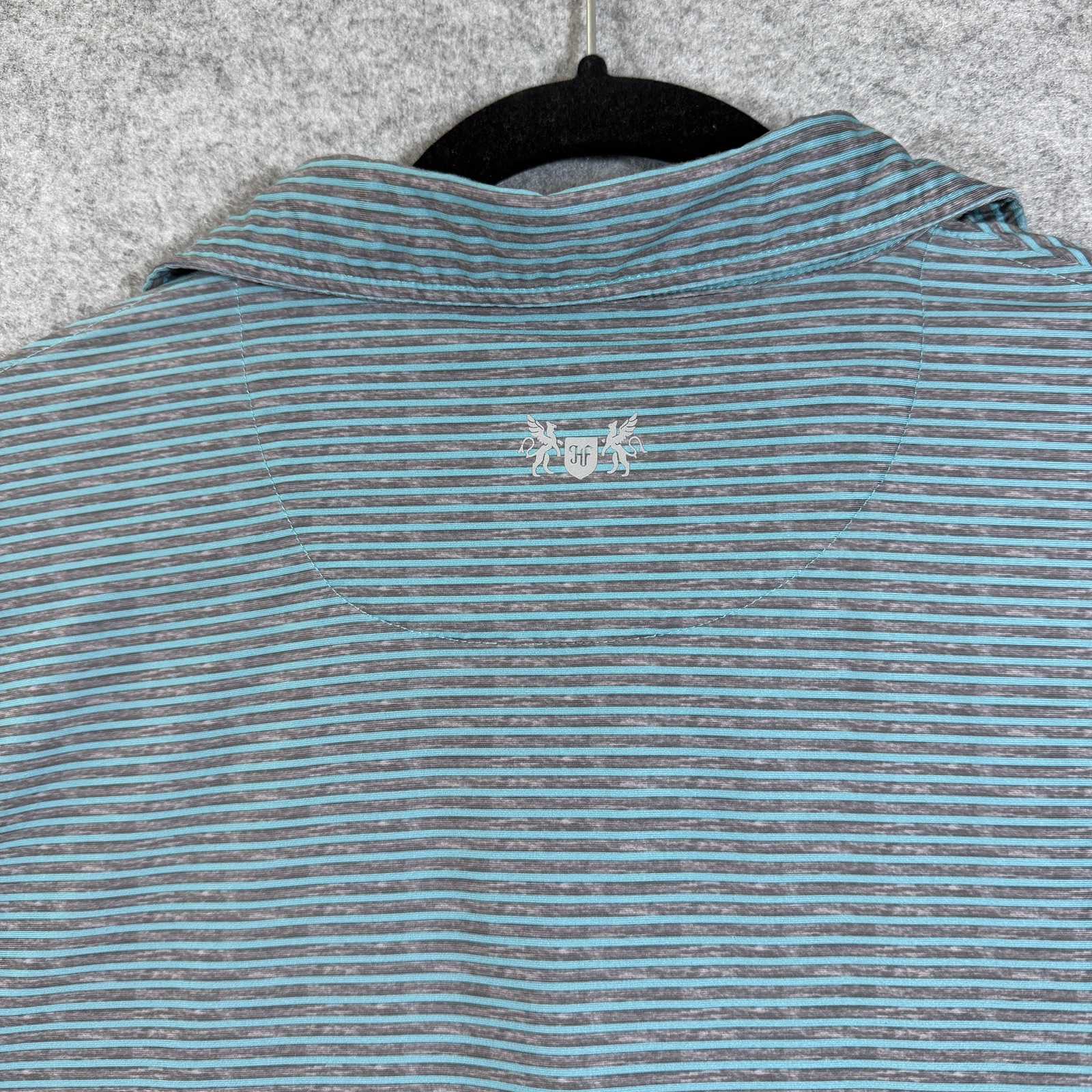 Hickey Freeman Golf Polo Mens L Teal Gray Striped Cool Touch Moisture Wicking  thumbnail 9