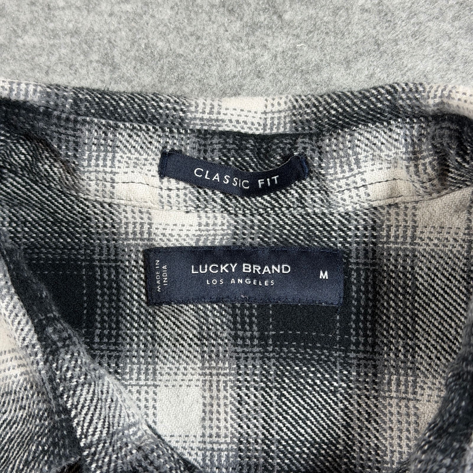 Lucky Brand Flannel Shirt Mens M Black White Buffalo Plaid Button Front Classic thumbnail 4