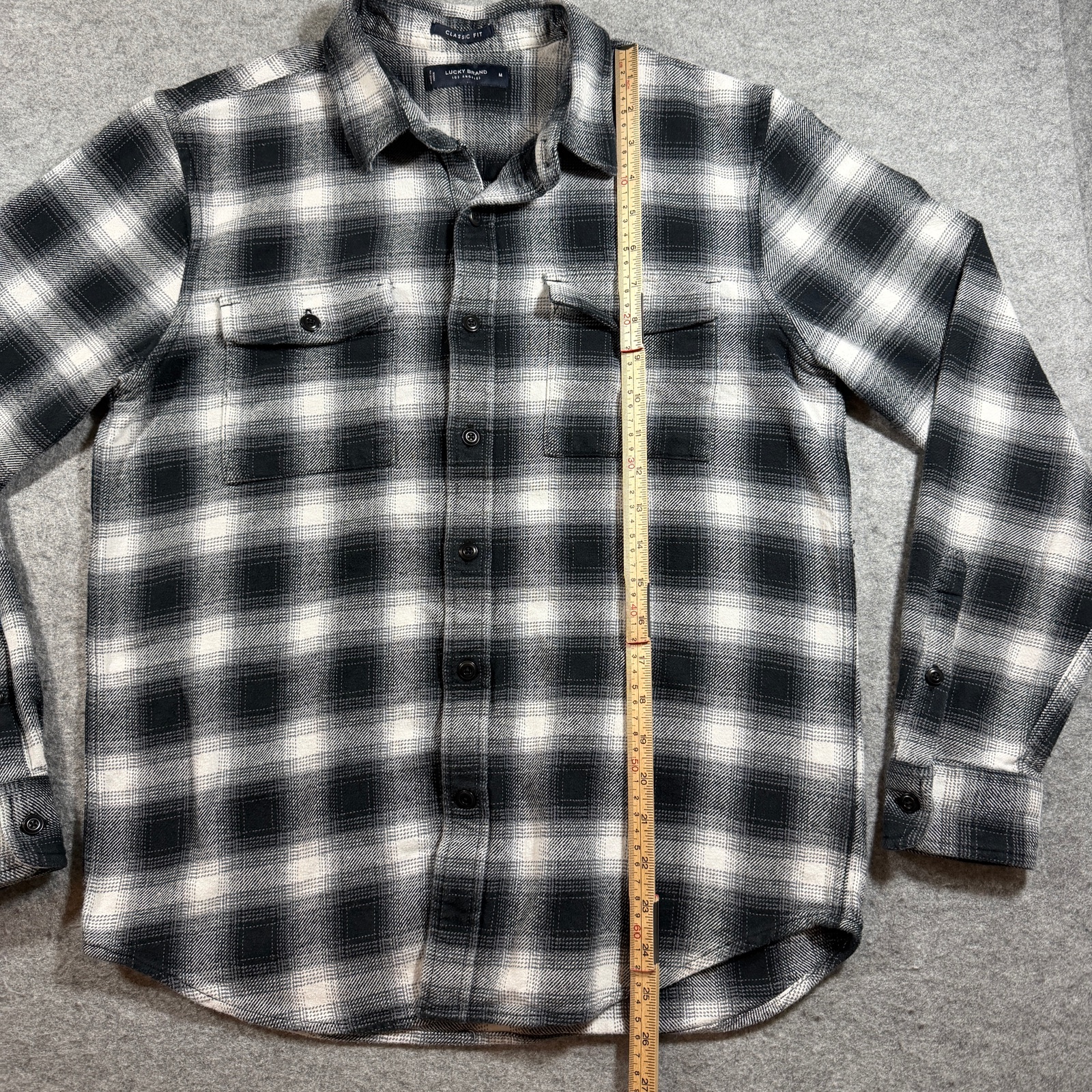 Lucky Brand Flannel Shirt Mens M Black White Buffalo Plaid Button Front Classic thumbnail 6
