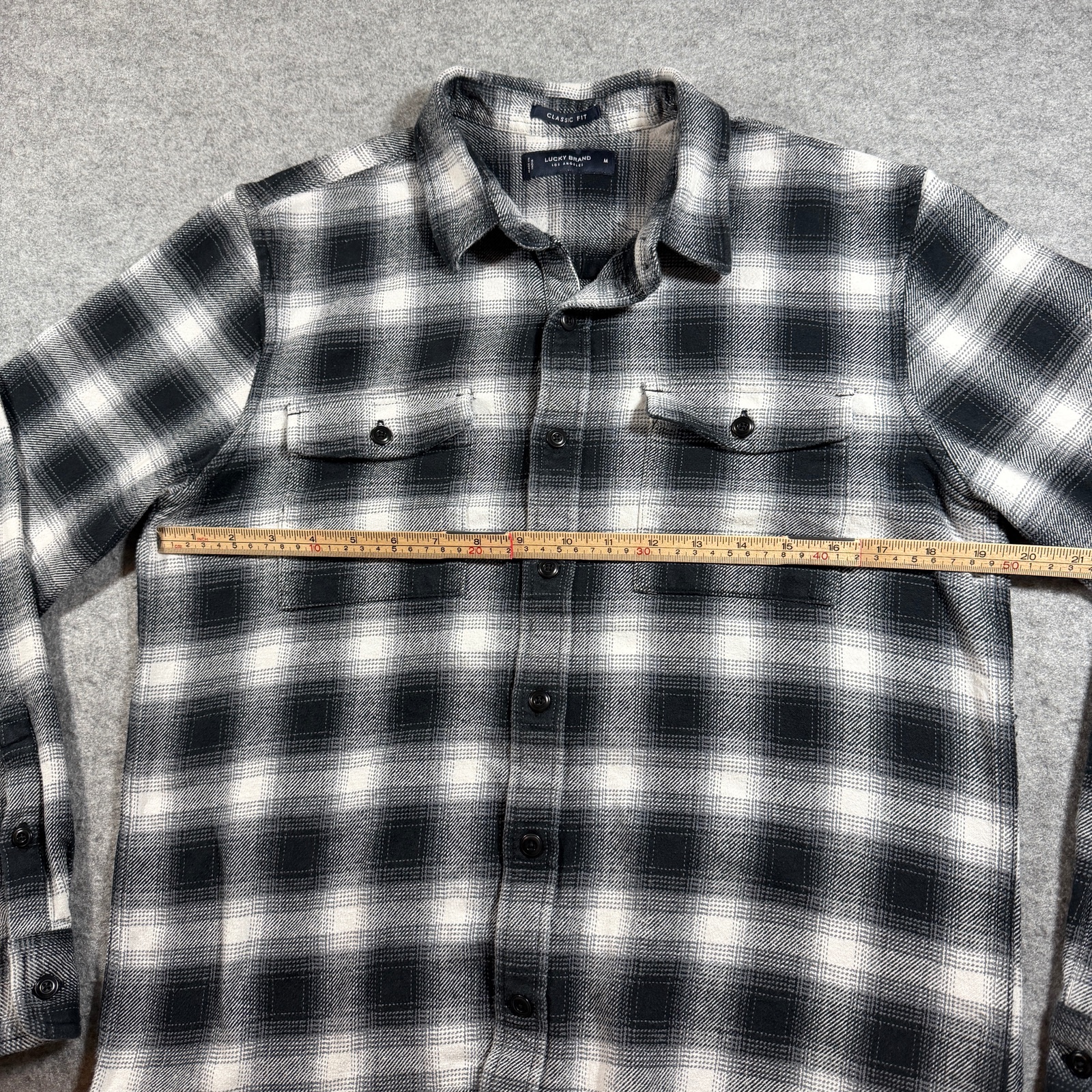 Lucky Brand Flannel Shirt Mens M Black White Buffalo Plaid Button Front Classic thumbnail 7