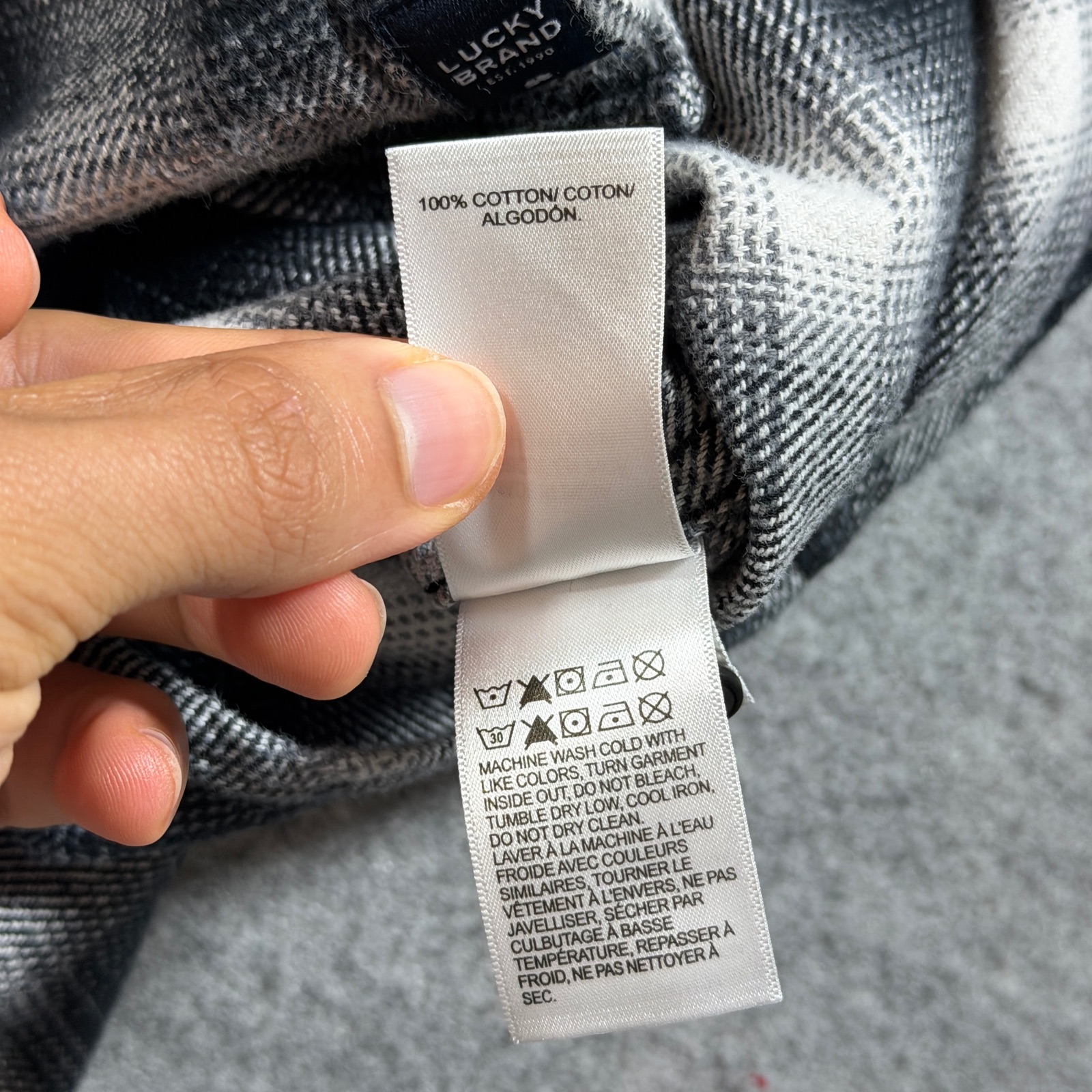 Lucky Brand Flannel Shirt Mens M Black White Buffalo Plaid Button Front Classic thumbnail 11