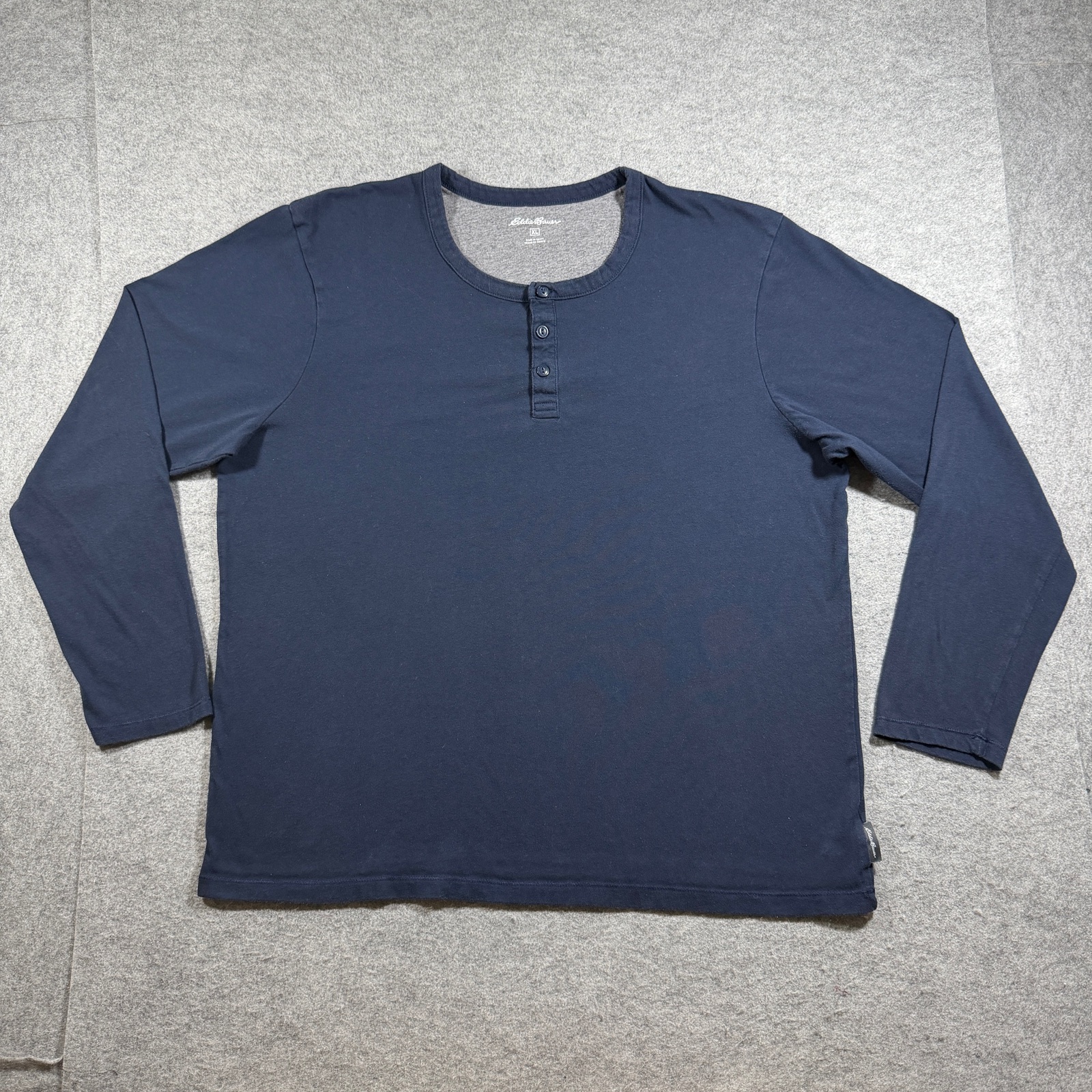 Eddie Bauer Legend Wash Henley Top Mens XL Navy 3 Button Crew Neck Classic Fit