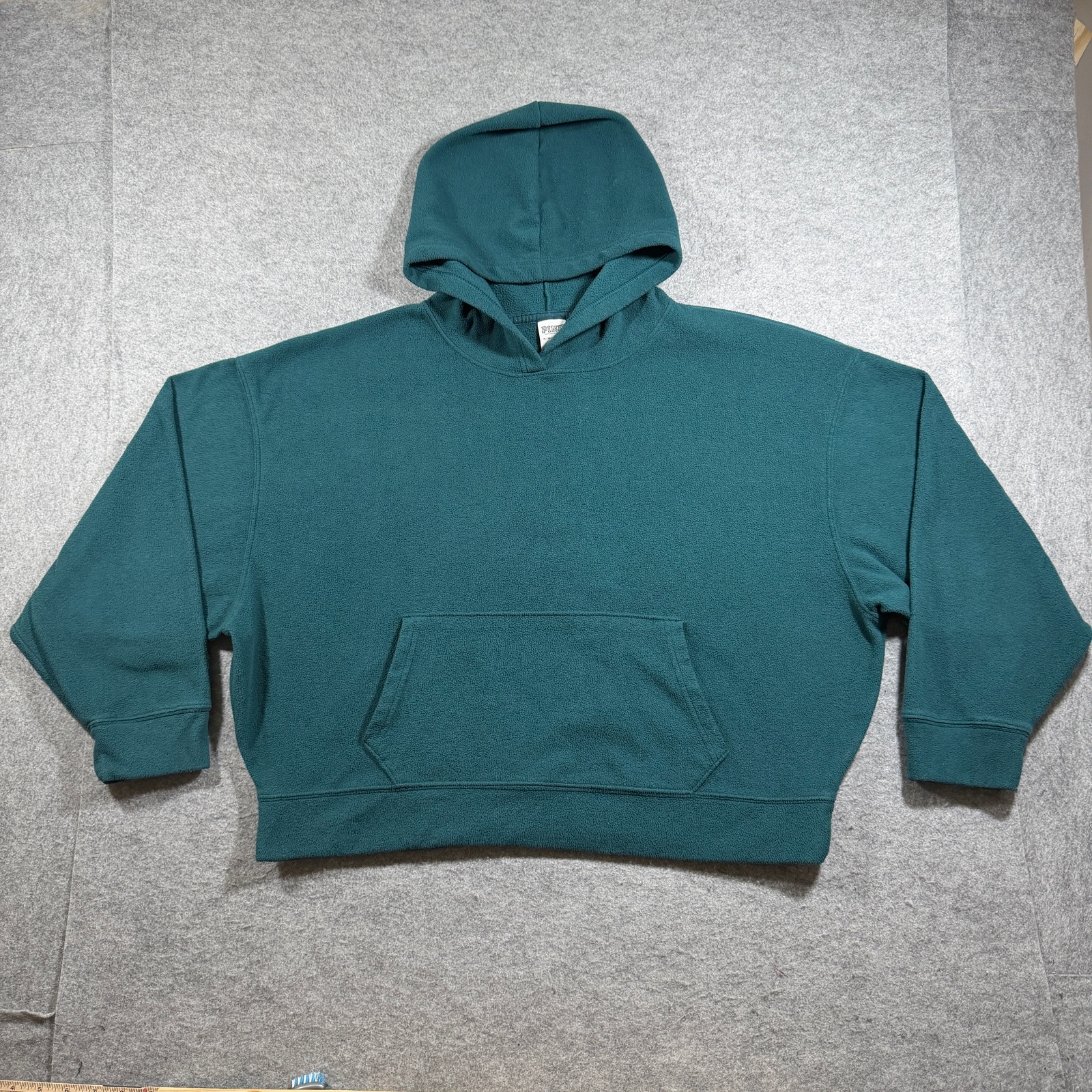 PINK Victoria's Secret Hoodie Womens XL Teal Cropped Boxy Fleece Lounge Soft thumbnail 2