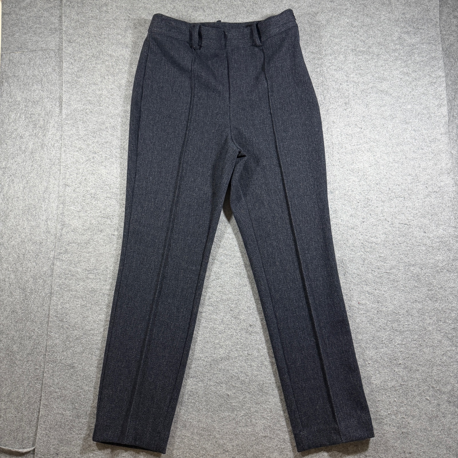 Zara Tweed Pants Womens M Gray Herringbone Slim Fit Trousers Career Preppy