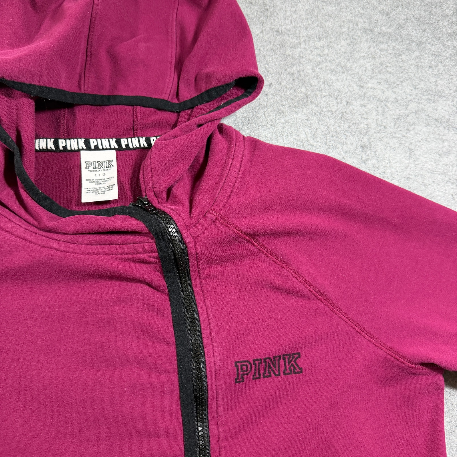 PINK Victoria's Secret Full Zip Hoodie Womens L Maroon Campus Breathable Jacket thumbnail 3