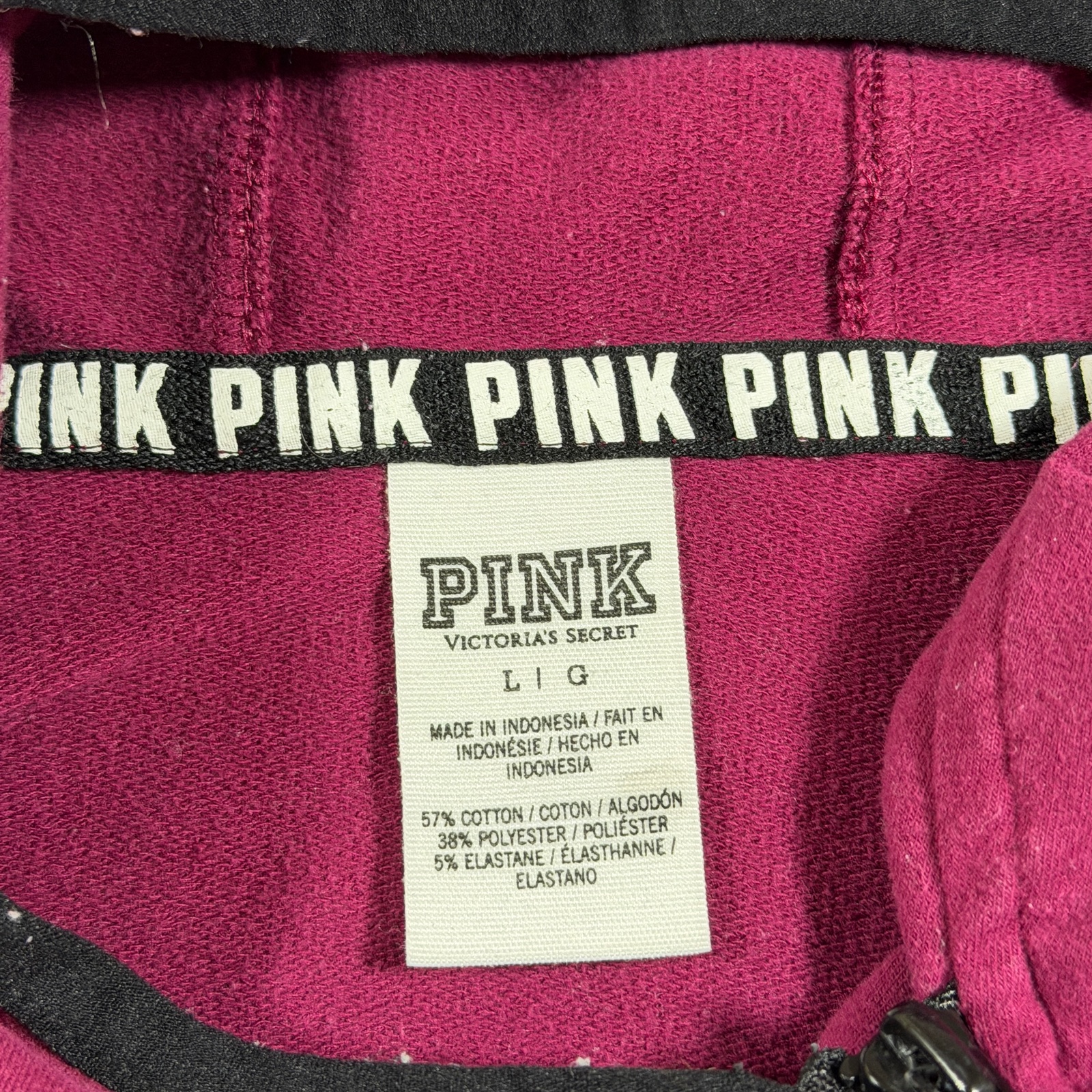 PINK Victoria's Secret Full Zip Hoodie Womens L Maroon Campus Breathable Jacket thumbnail 4