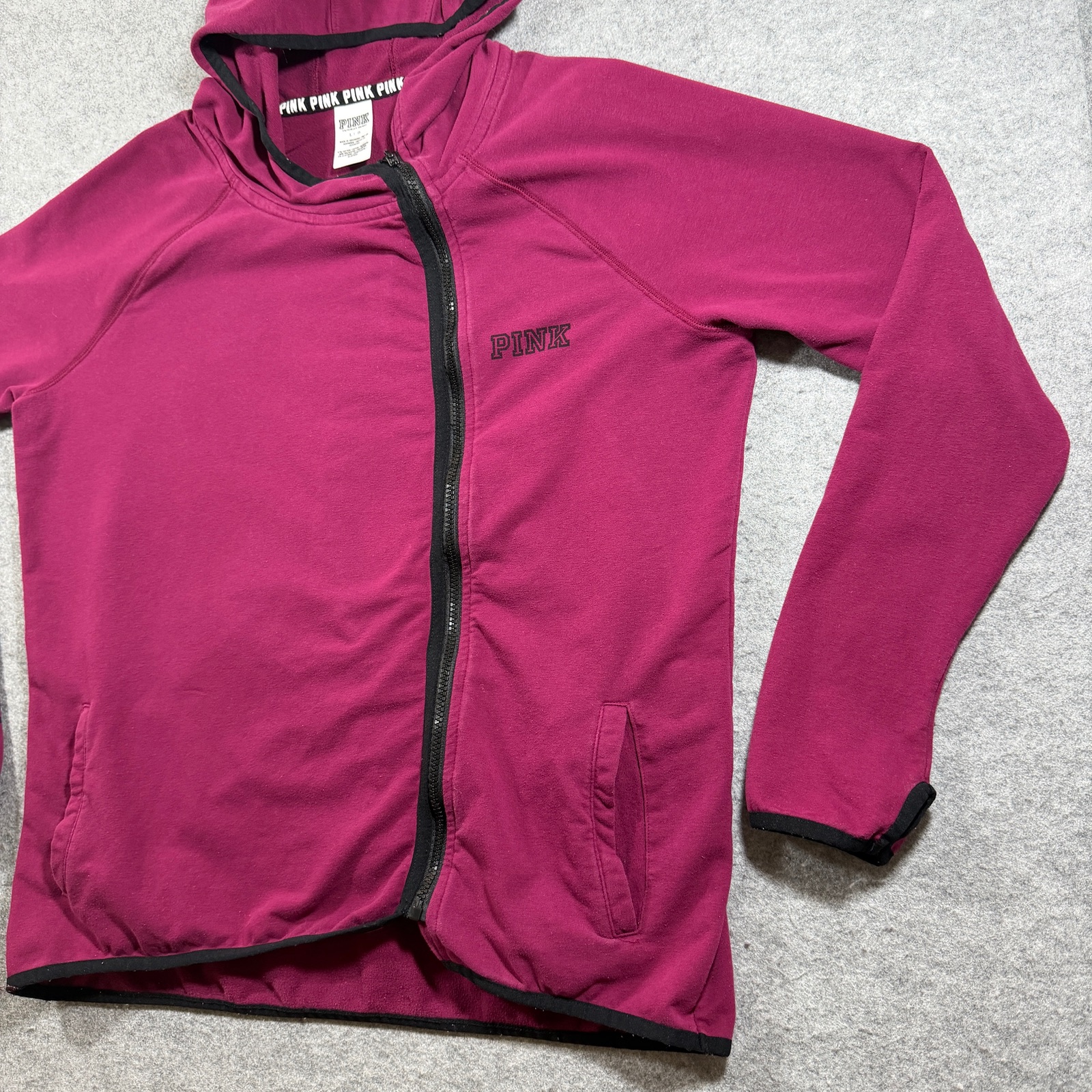 PINK Victoria's Secret Full Zip Hoodie Womens L Maroon Campus Breathable Jacket thumbnail 5