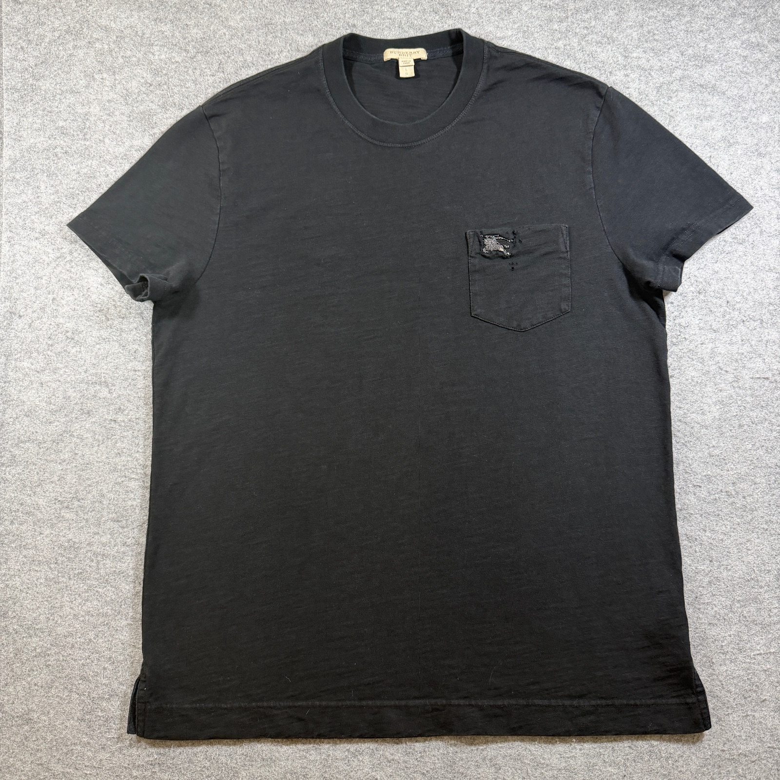 Burberry Brit T Shirt Mens L Black Pocket Knight Logo Crew Neck Cotton