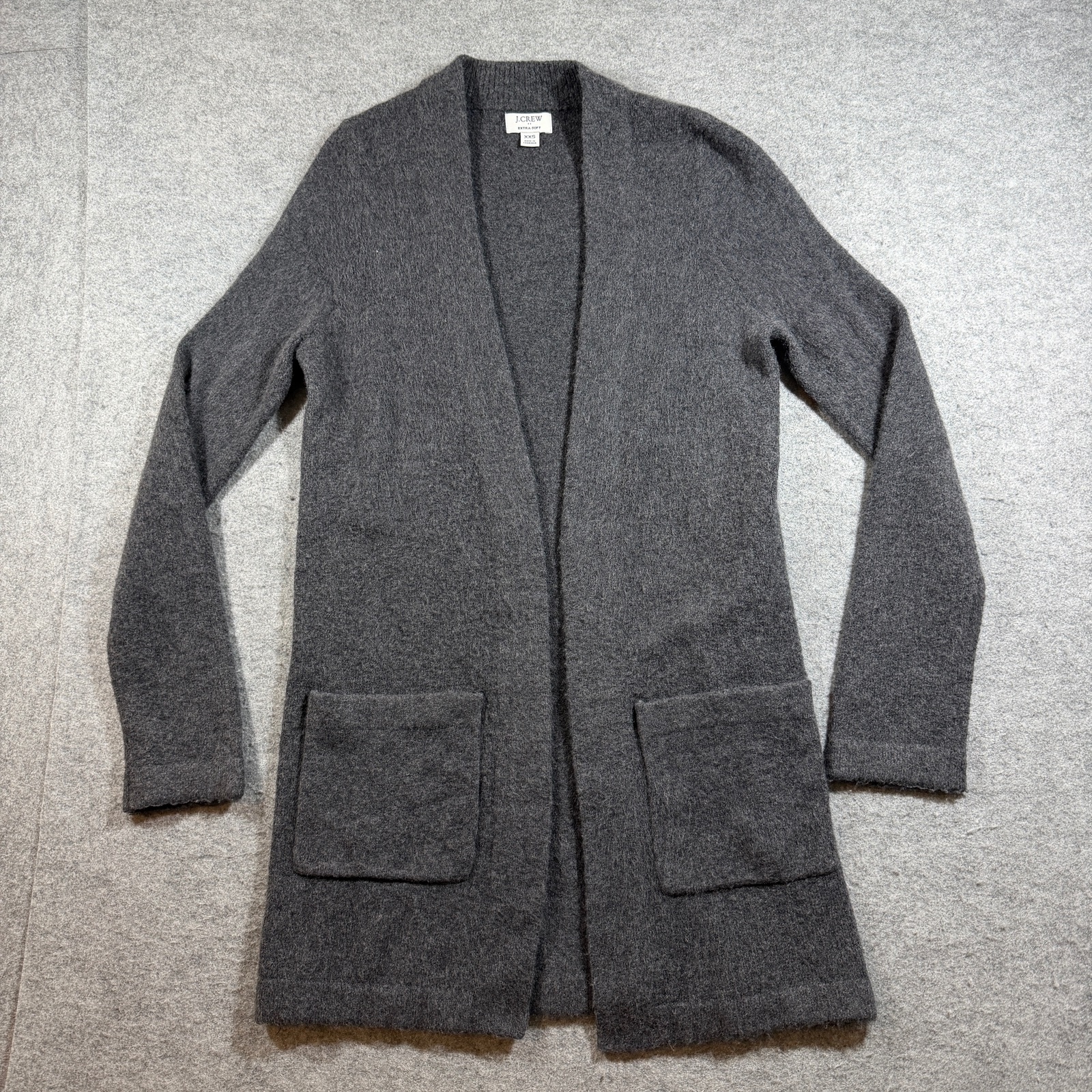 J.Crew Extra Soft Cardigan Womens XXS Gray Open Front Relaxed Fit Pockets Lounge