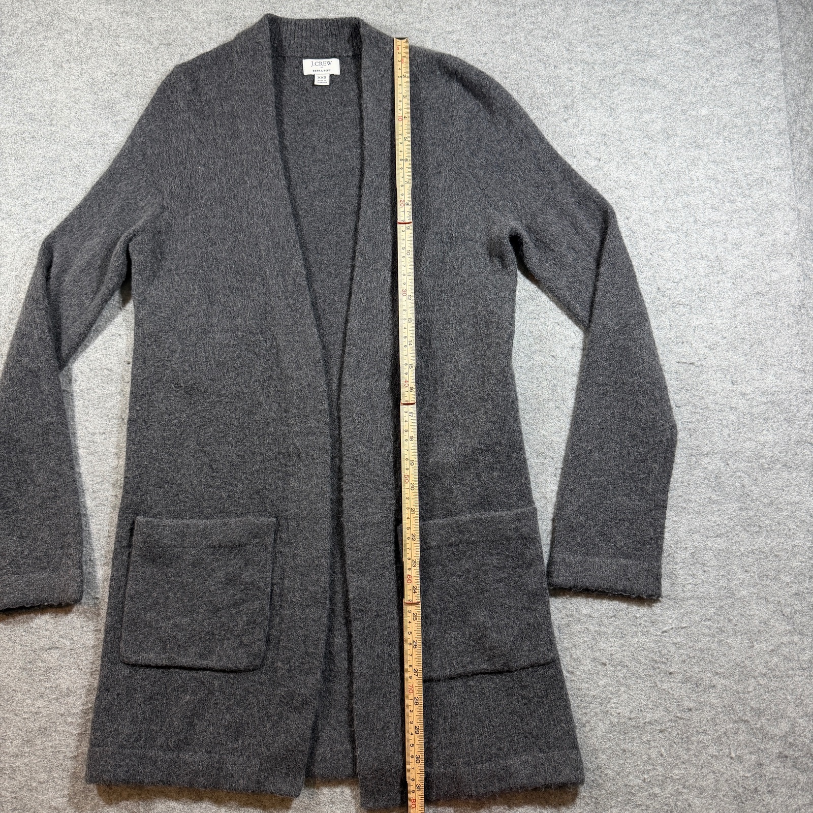 J.Crew Extra Soft Cardigan Womens XXS Gray Open Front Relaxed Fit Pockets Lounge thumbnail 6