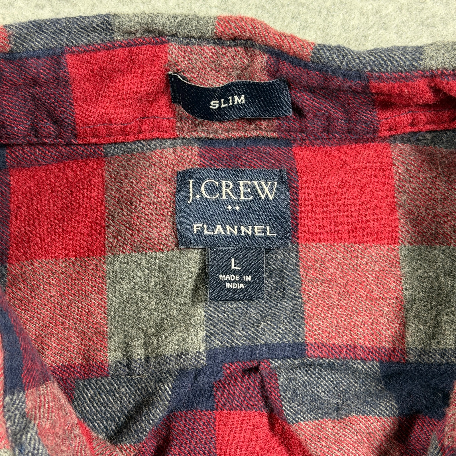 J.Crew Slim Flannel Shirt Mens L Red Navy Buffalo Plaid Cotton Button Down thumbnail 4