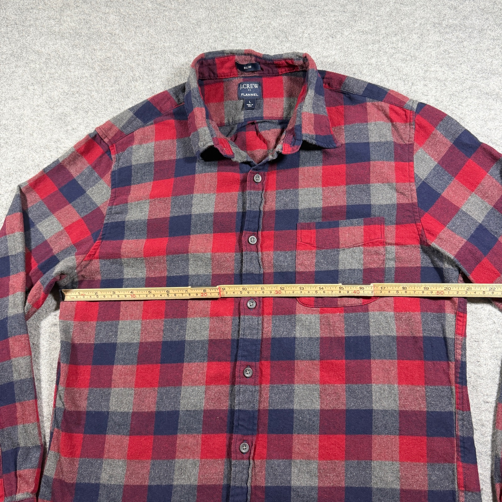 J.Crew Slim Flannel Shirt Mens L Red Navy Buffalo Plaid Cotton Button Down thumbnail 6