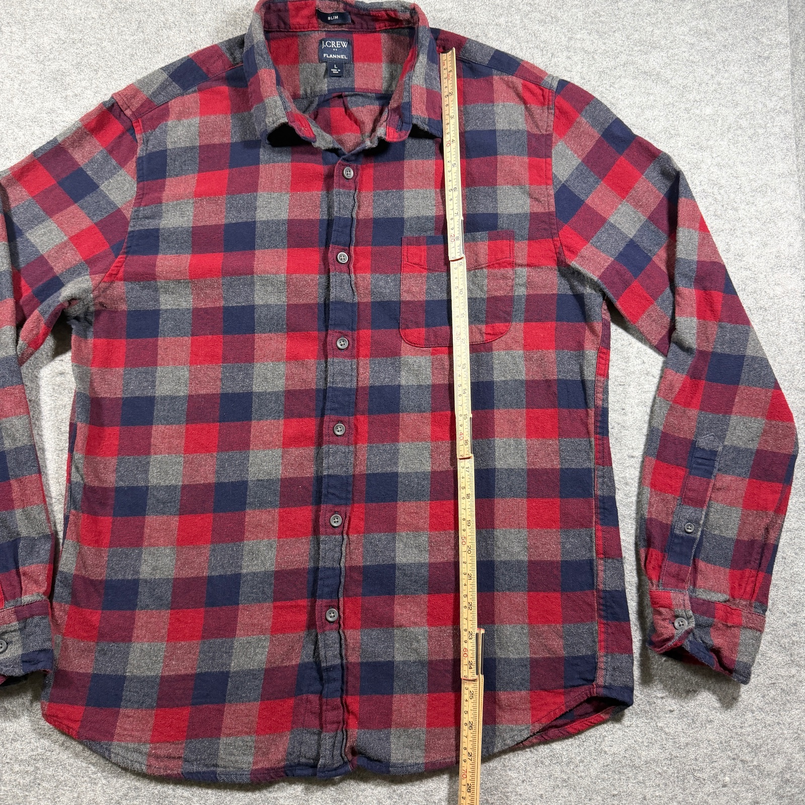 J.Crew Slim Flannel Shirt Mens L Red Navy Buffalo Plaid Cotton Button Down thumbnail 7