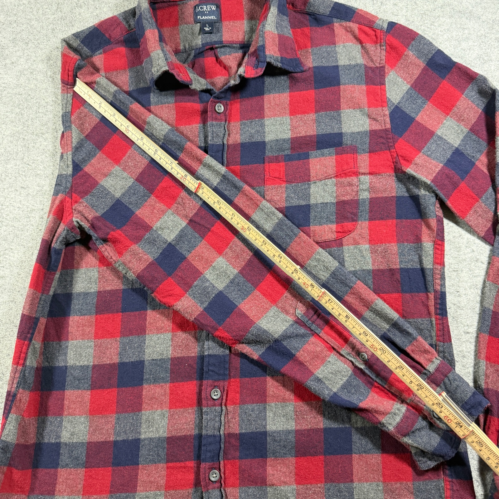 J.Crew Slim Flannel Shirt Mens L Red Navy Buffalo Plaid Cotton Button Down thumbnail 8