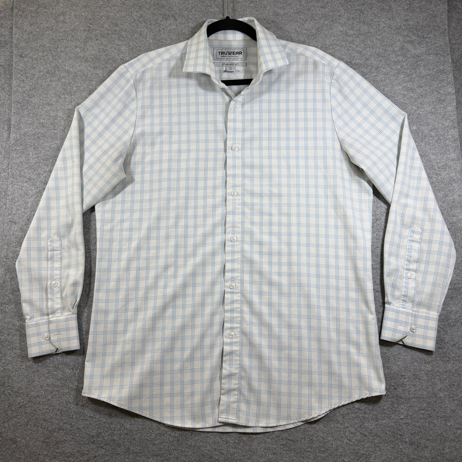 Truwear Phenom Professional Dress Shirt Mens M White Plaid Breathable Stretch