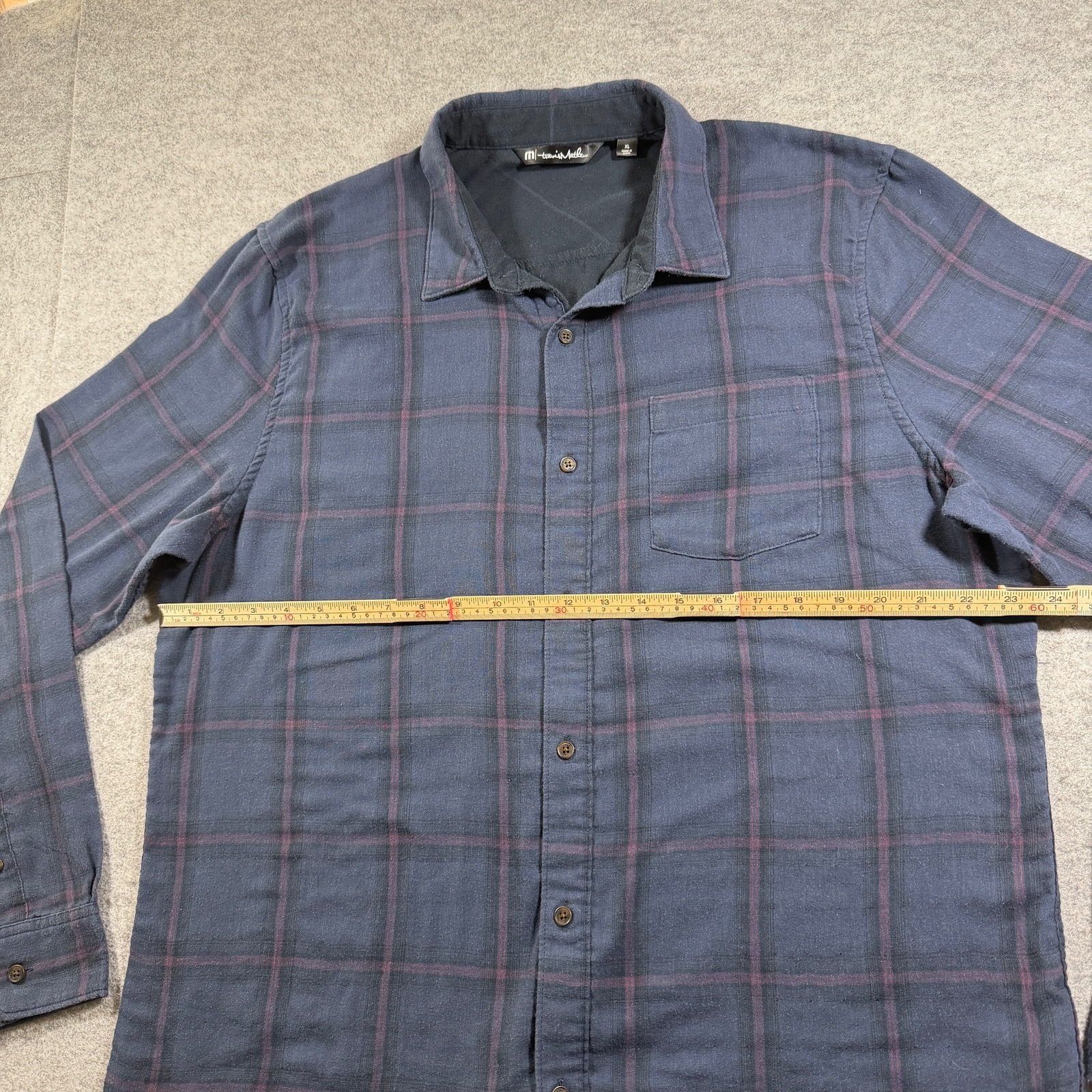 Travis Mathew Button Down Shirt Mens XL Navy Plaid Golf Classic Fit Cotton thumbnail 6