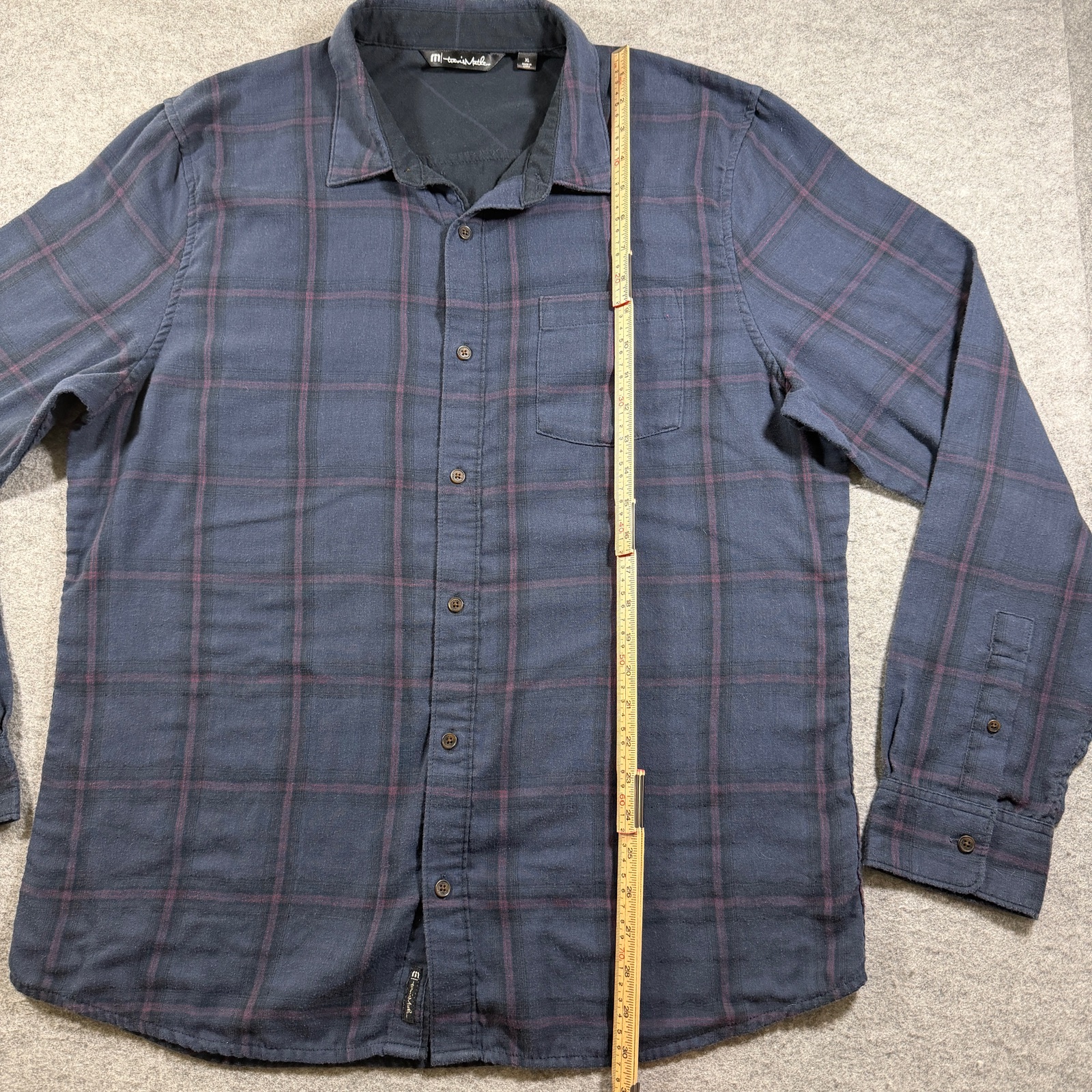Travis Mathew Button Down Shirt Mens XL Navy Plaid Golf Classic Fit Cotton thumbnail 7