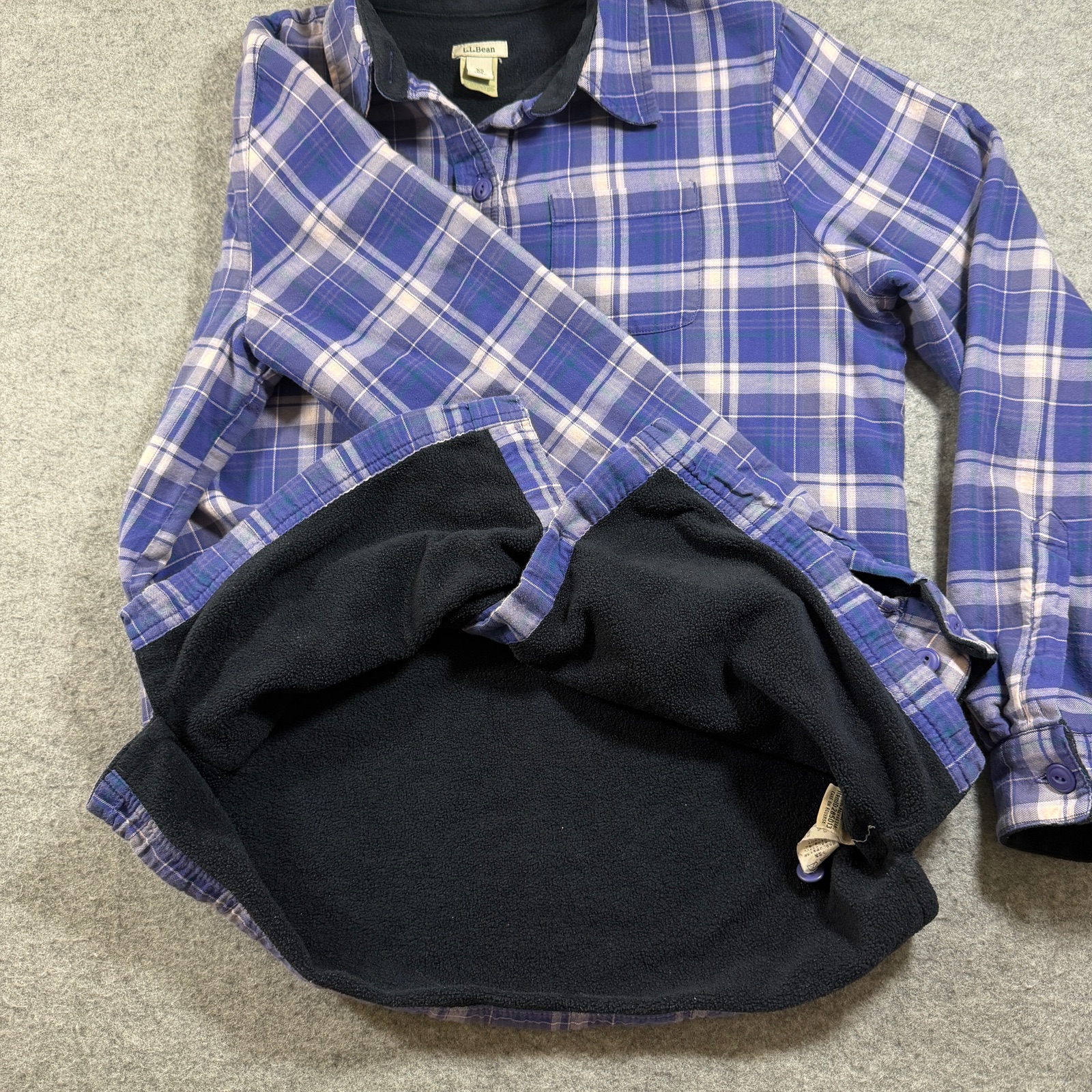 VTG L.L.Bean Flannel Shirt Jacket Womens XS Purple Plaid Fleece Lined Button Up thumbnail 3