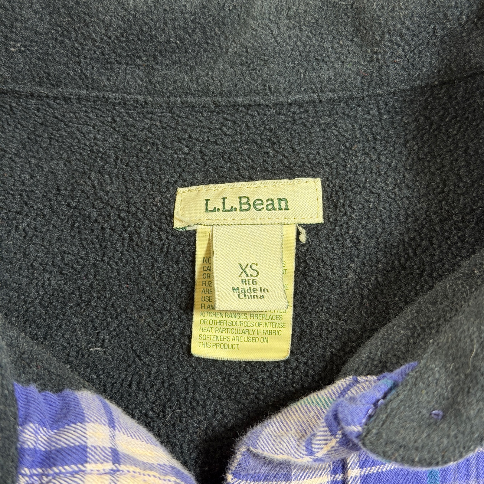 VTG L.L.Bean Flannel Shirt Jacket Womens XS Purple Plaid Fleece Lined Button Up thumbnail 4