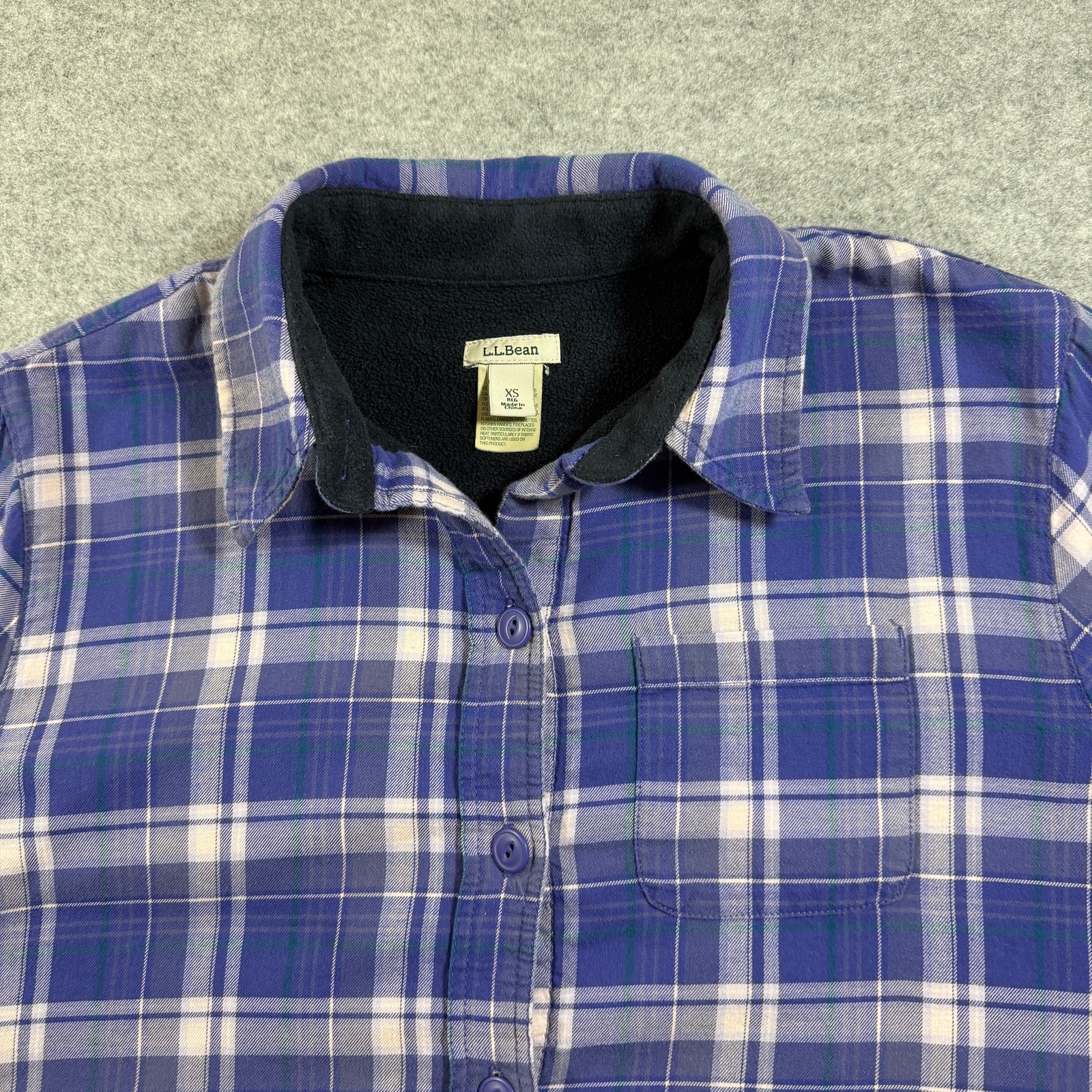 VTG L.L.Bean Flannel Shirt Jacket Womens XS Purple Plaid Fleece Lined Button Up thumbnail 5