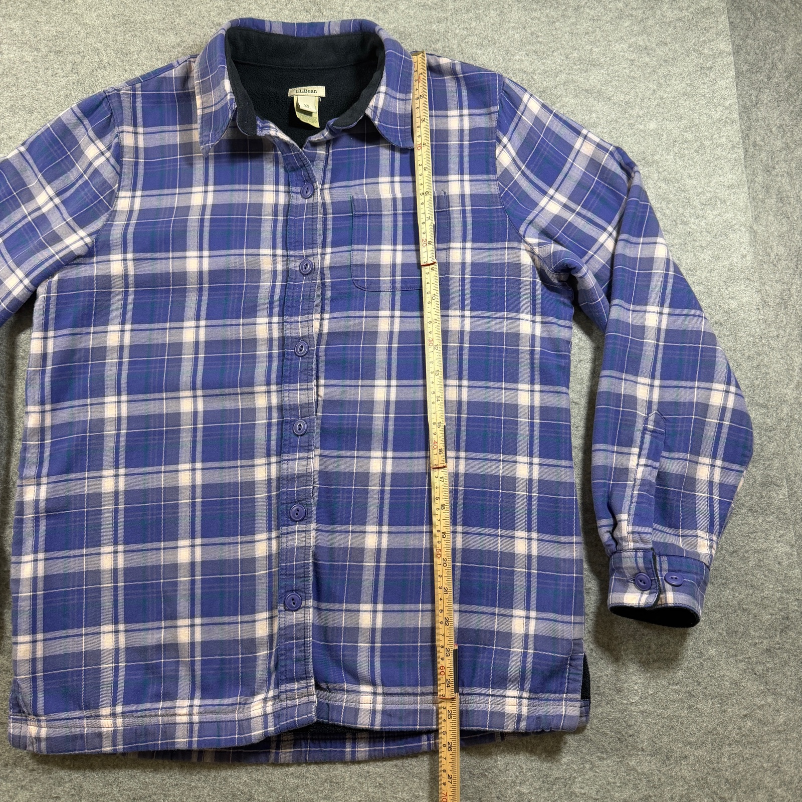 VTG L.L.Bean Flannel Shirt Jacket Womens XS Purple Plaid Fleece Lined Button Up thumbnail 6
