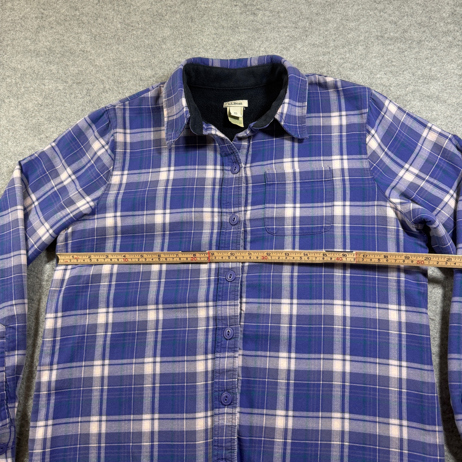 VTG L.L.Bean Flannel Shirt Jacket Womens XS Purple Plaid Fleece Lined Button Up thumbnail 7