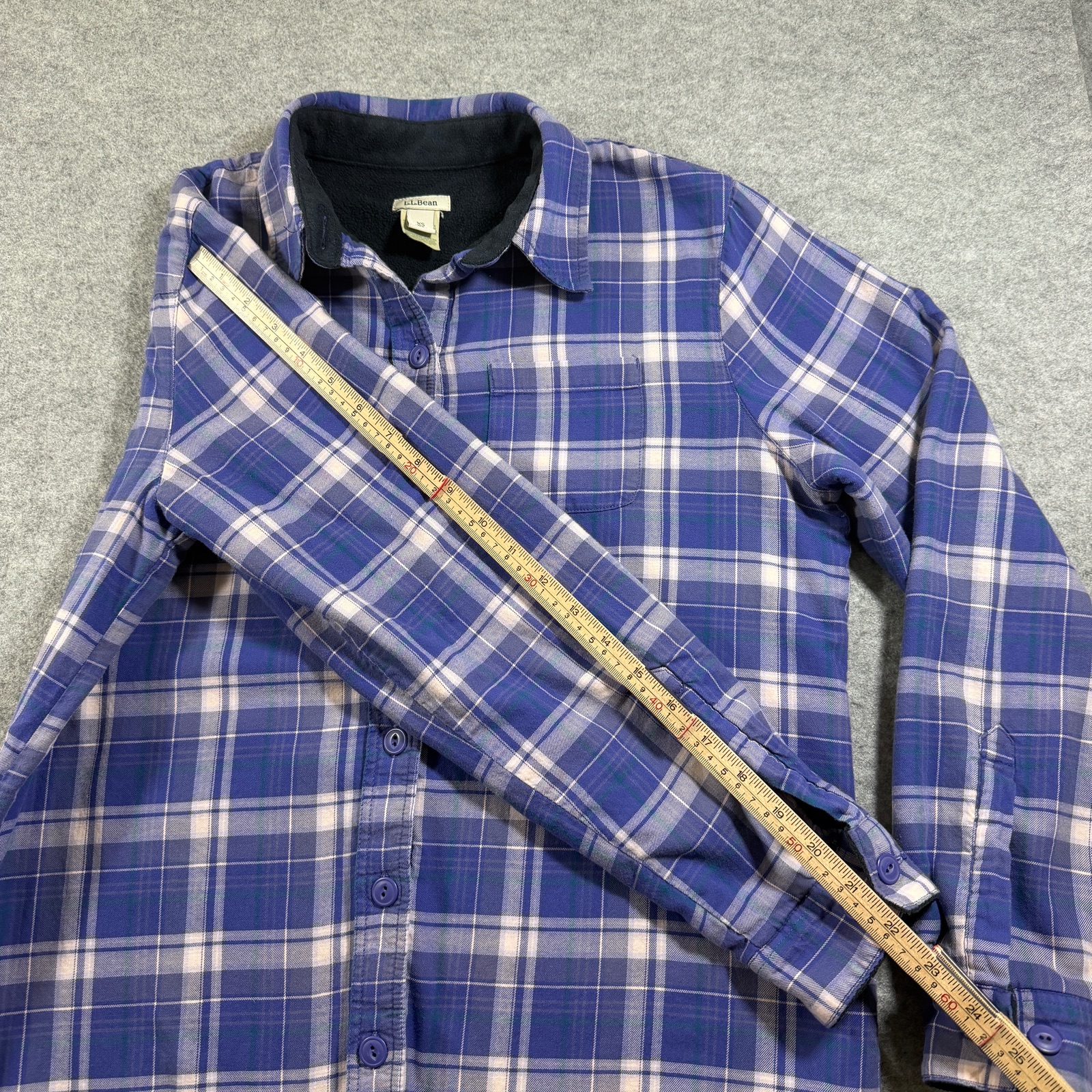 VTG L.L.Bean Flannel Shirt Jacket Womens XS Purple Plaid Fleece Lined Button Up thumbnail 8