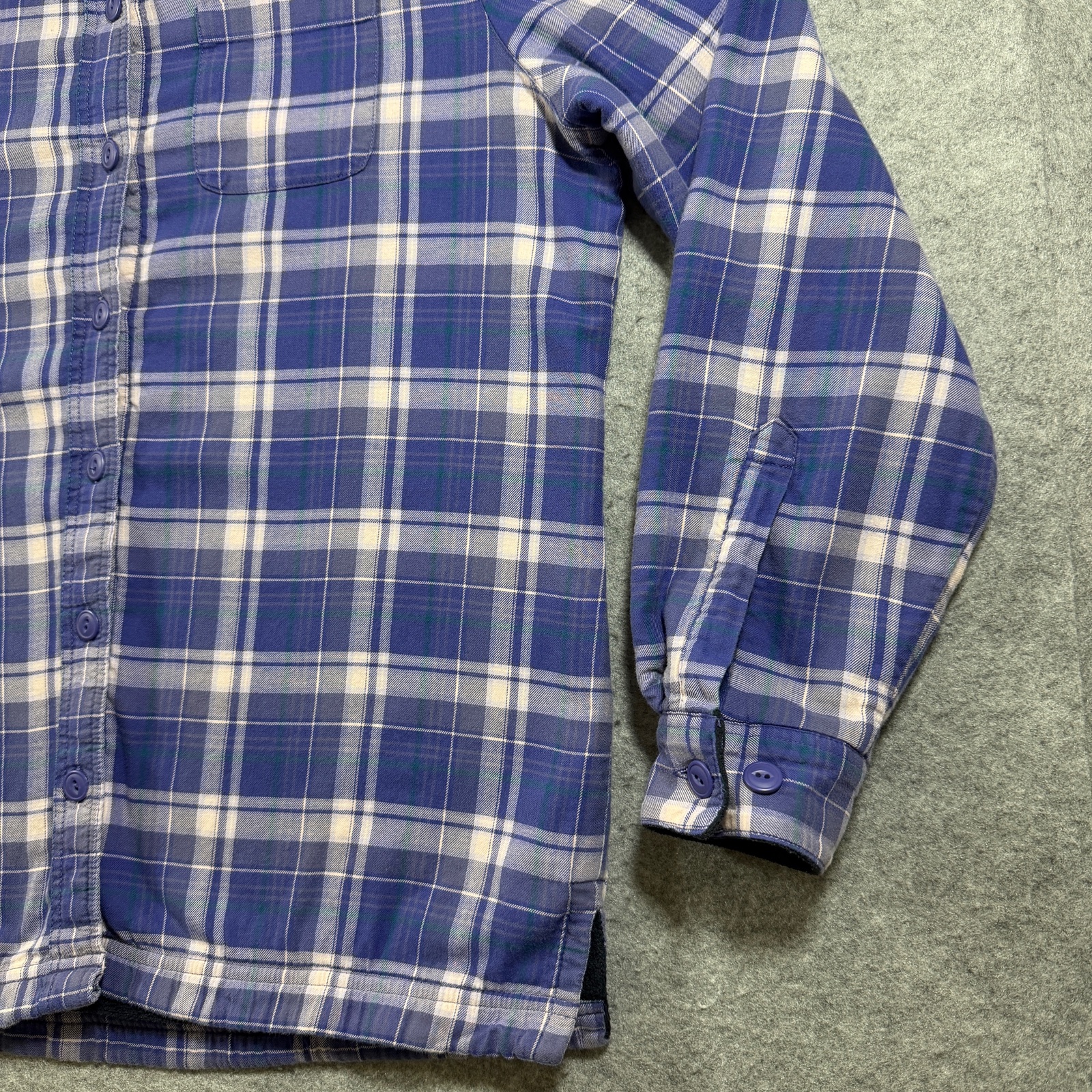VTG L.L.Bean Flannel Shirt Jacket Womens XS Purple Plaid Fleece Lined Button Up thumbnail 9