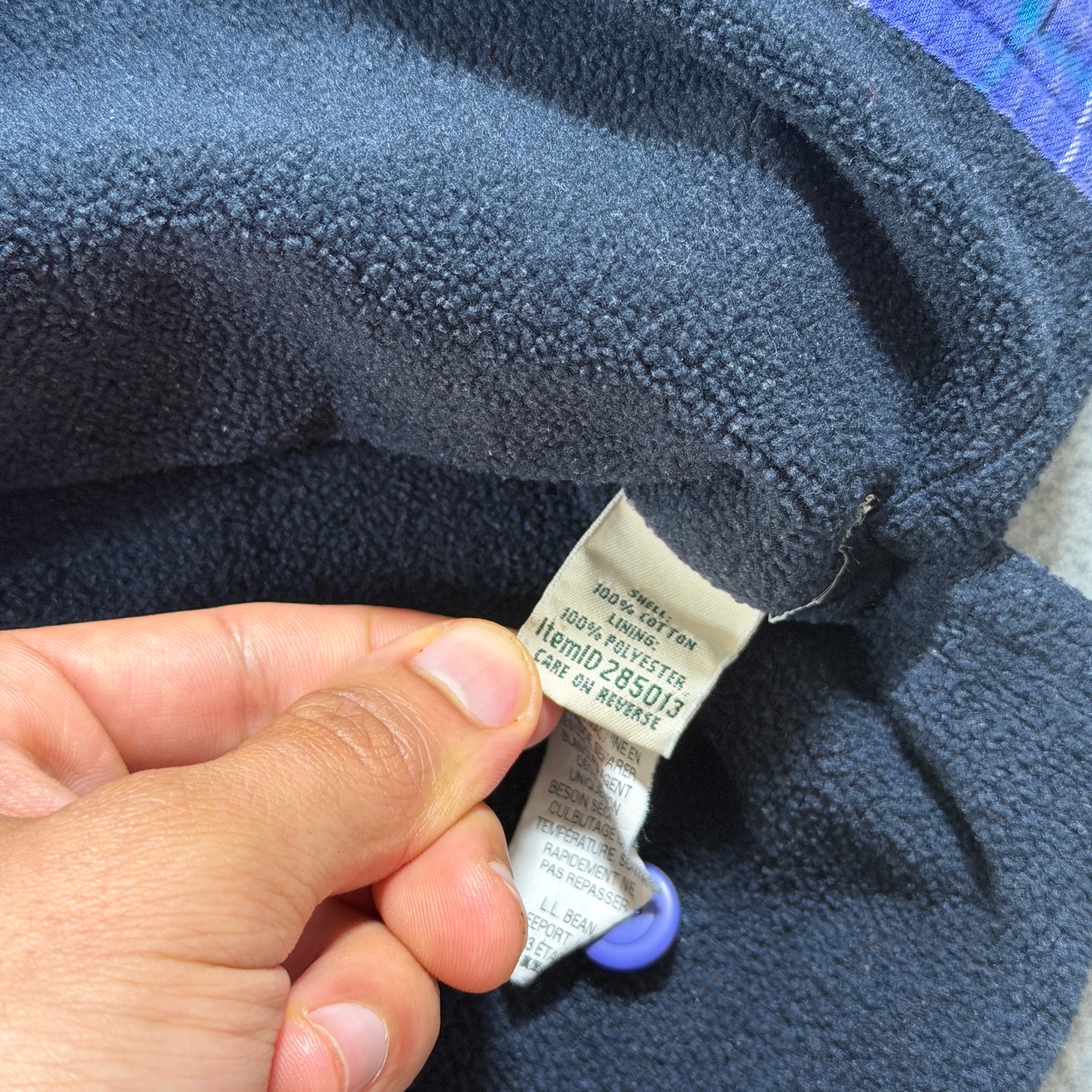 VTG L.L.Bean Flannel Shirt Jacket Womens XS Purple Plaid Fleece Lined Button Up thumbnail 10