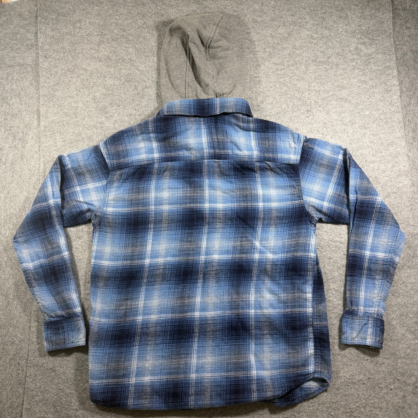 American Eagle Hooded Flannel Shirt Mens M Blue Plaid Button Down Super Soft thumbnail 2