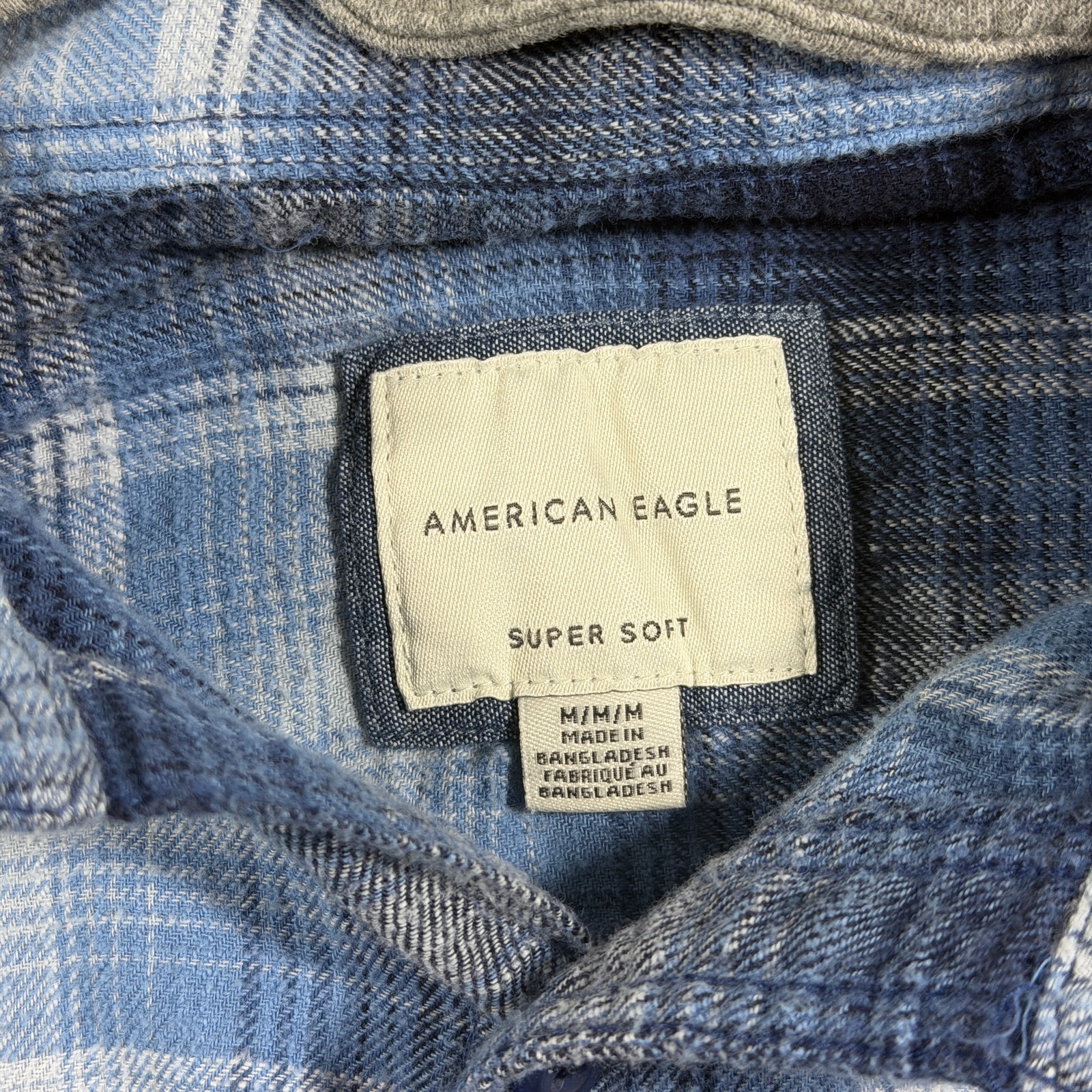 American Eagle Hooded Flannel Shirt Mens M Blue Plaid Button Down Super Soft thumbnail 3