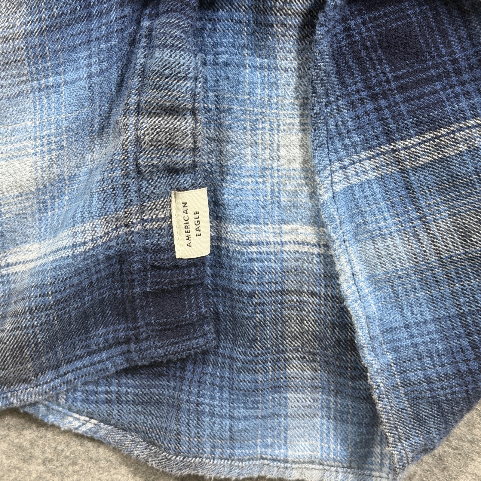 American Eagle Hooded Flannel Shirt Mens M Blue Plaid Button Down Super Soft thumbnail 5