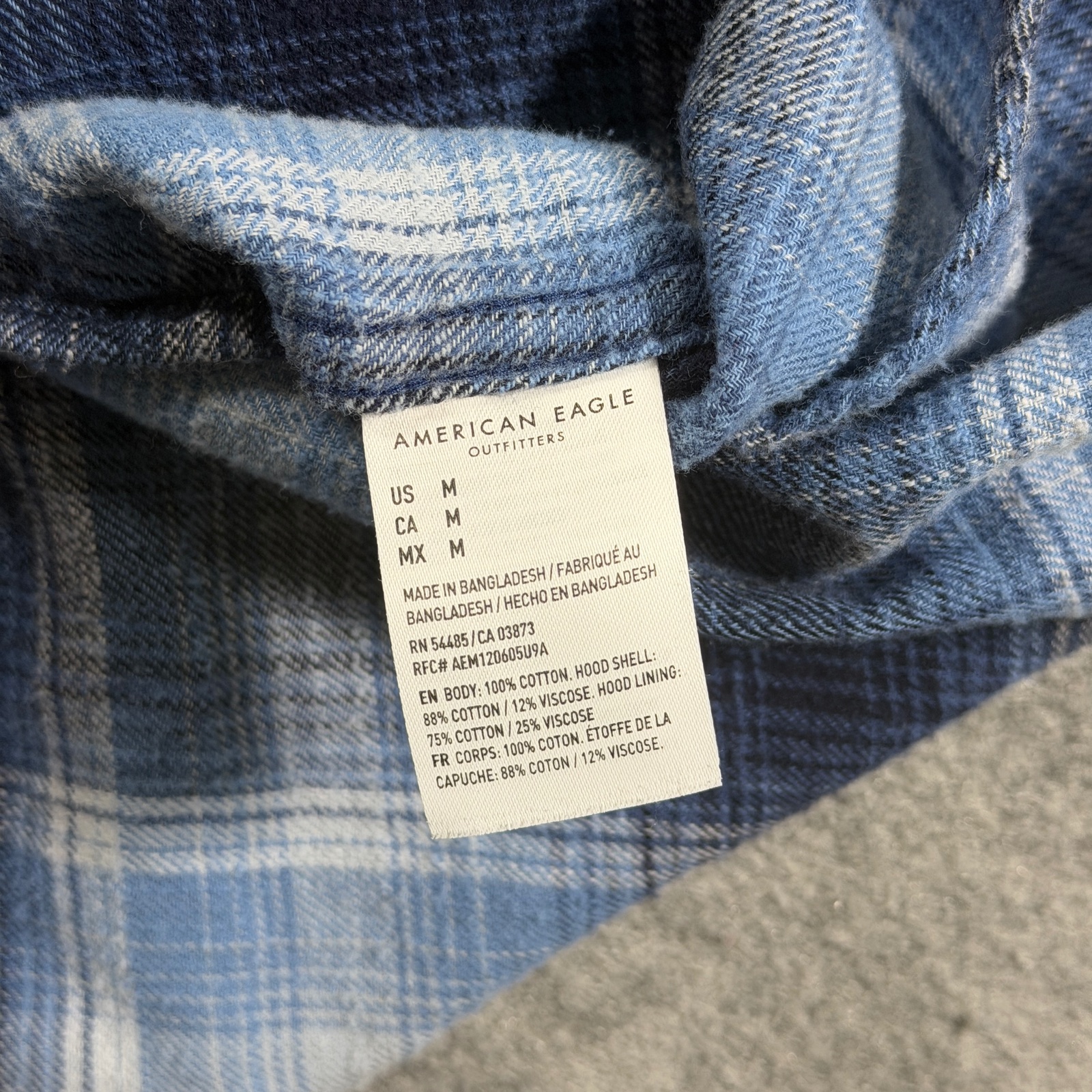 American Eagle Hooded Flannel Shirt Mens M Blue Plaid Button Down Super Soft thumbnail 9