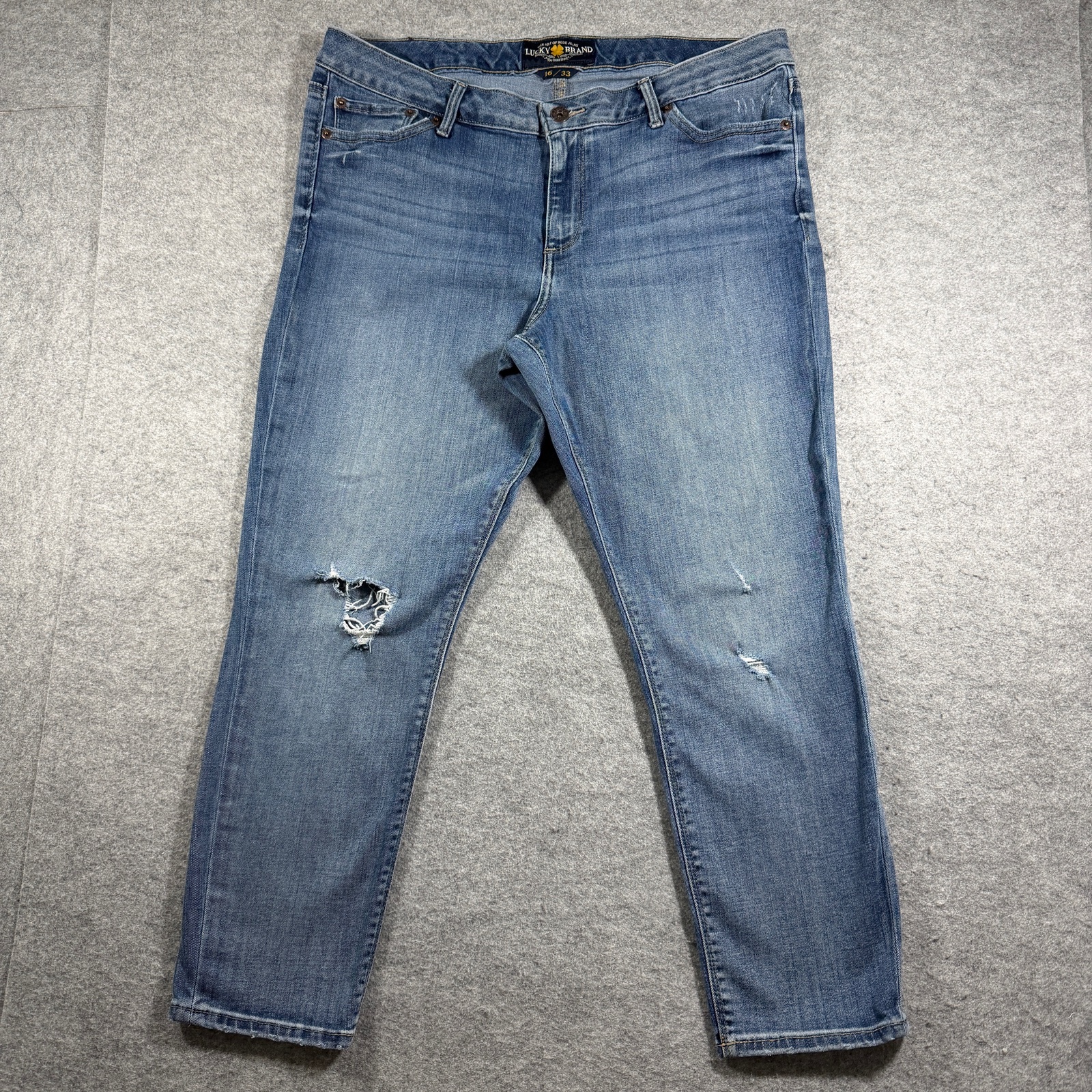 Vintage Lucky Brand Lolita Crop Jeans Womens 16/33 Blue Denim Distressed Knee