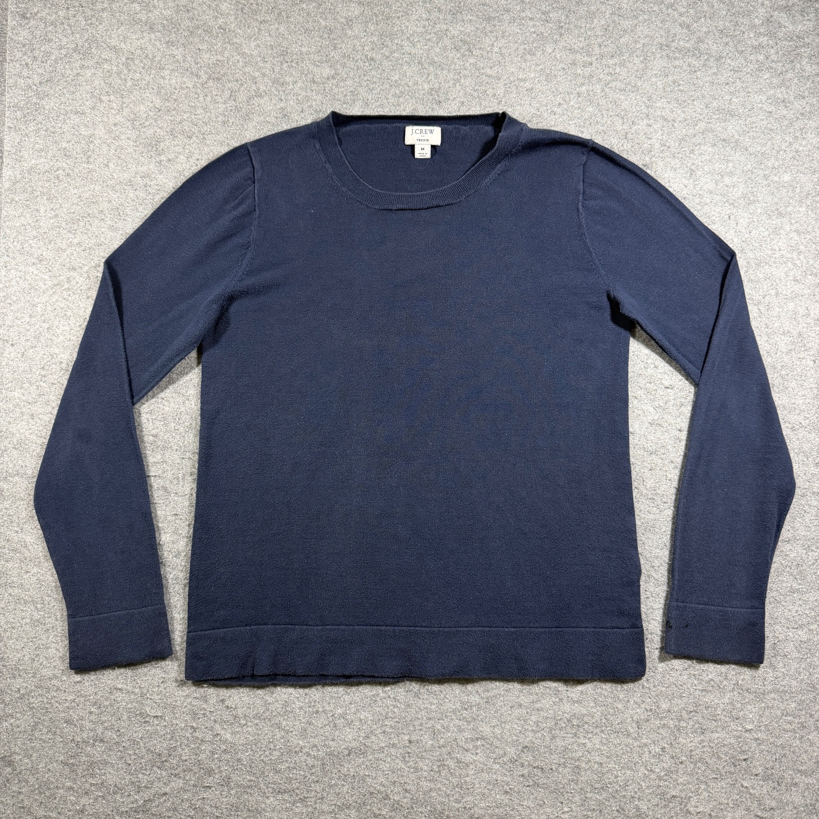 J.Crew Teddie Sweater Womens M Navy Cotton Crew Neck Relaxed Fit Classic Fall