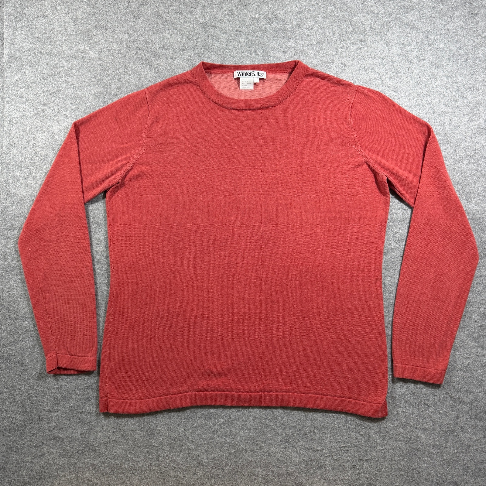 VTG WinterSilks Sweater Womens L Brick Red Silk Crew Neck Lightweight Knit Layer