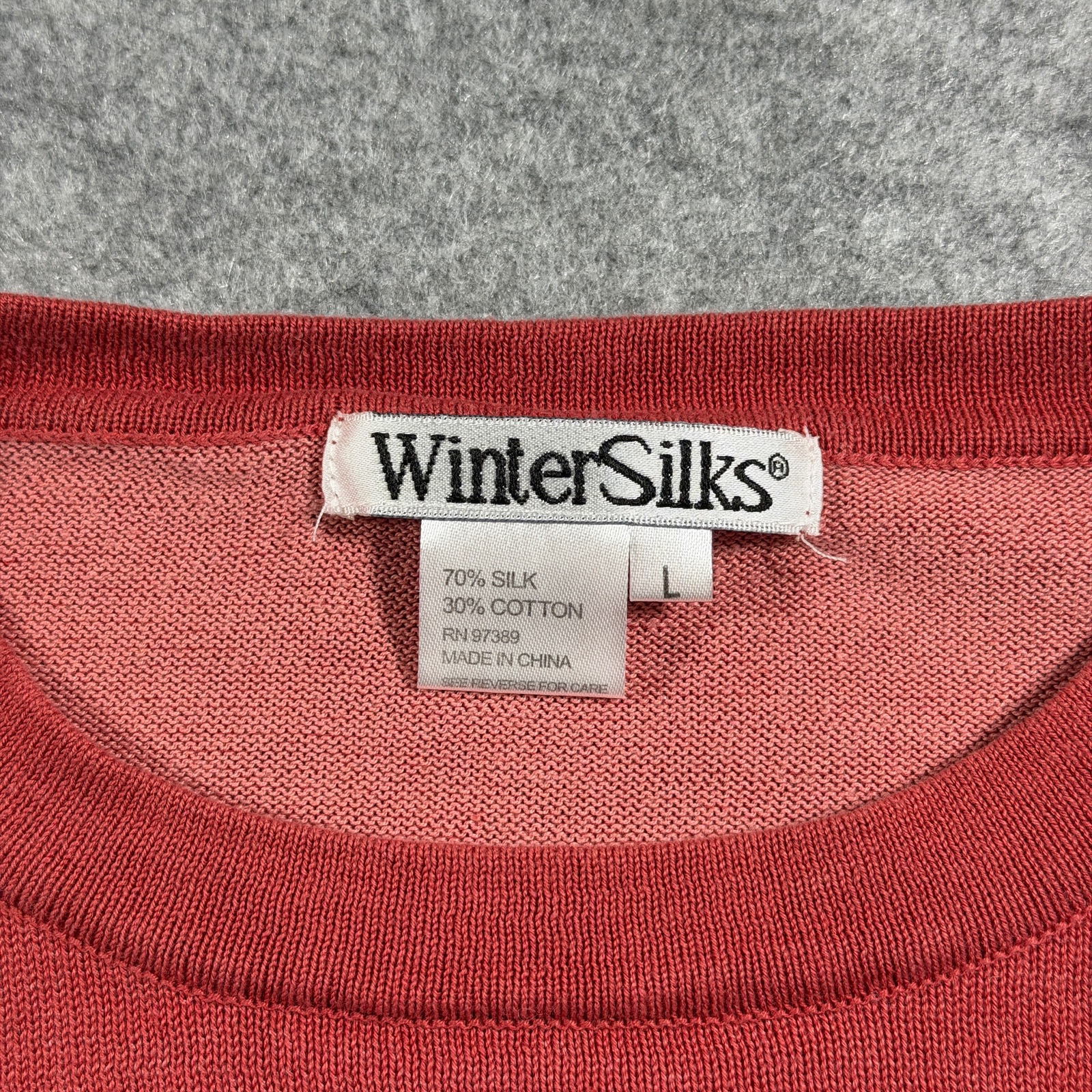VTG WinterSilks Sweater Womens L Brick Red Silk Crew Neck Lightweight Knit Layer thumbnail 3