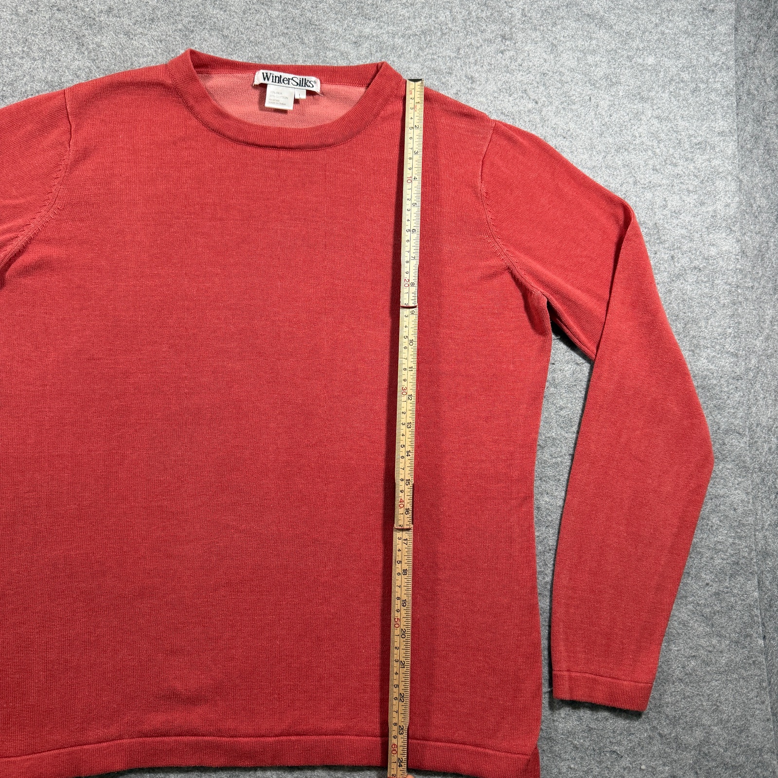 VTG WinterSilks Sweater Womens L Brick Red Silk Crew Neck Lightweight Knit Layer thumbnail 6