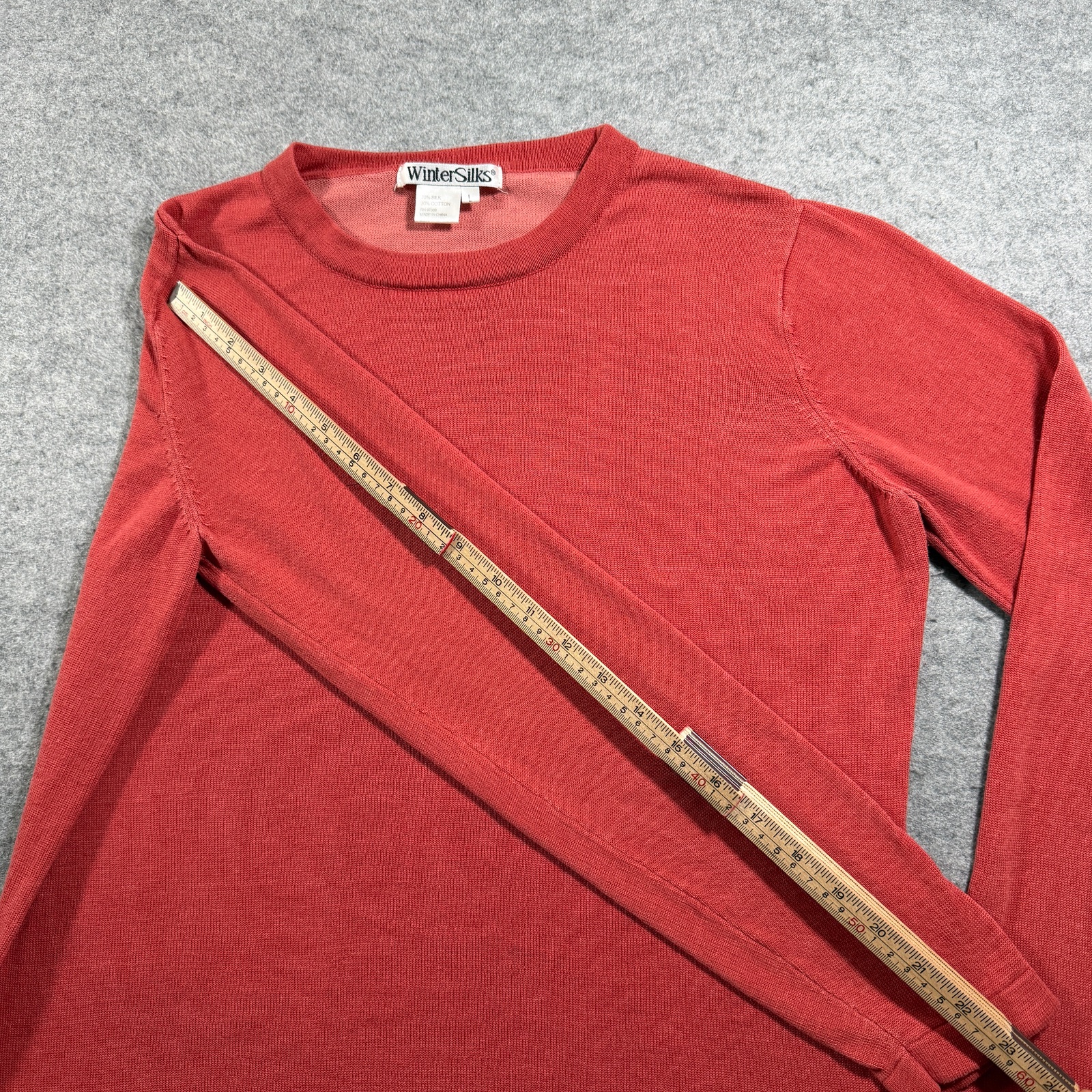 VTG WinterSilks Sweater Womens L Brick Red Silk Crew Neck Lightweight Knit Layer thumbnail 8