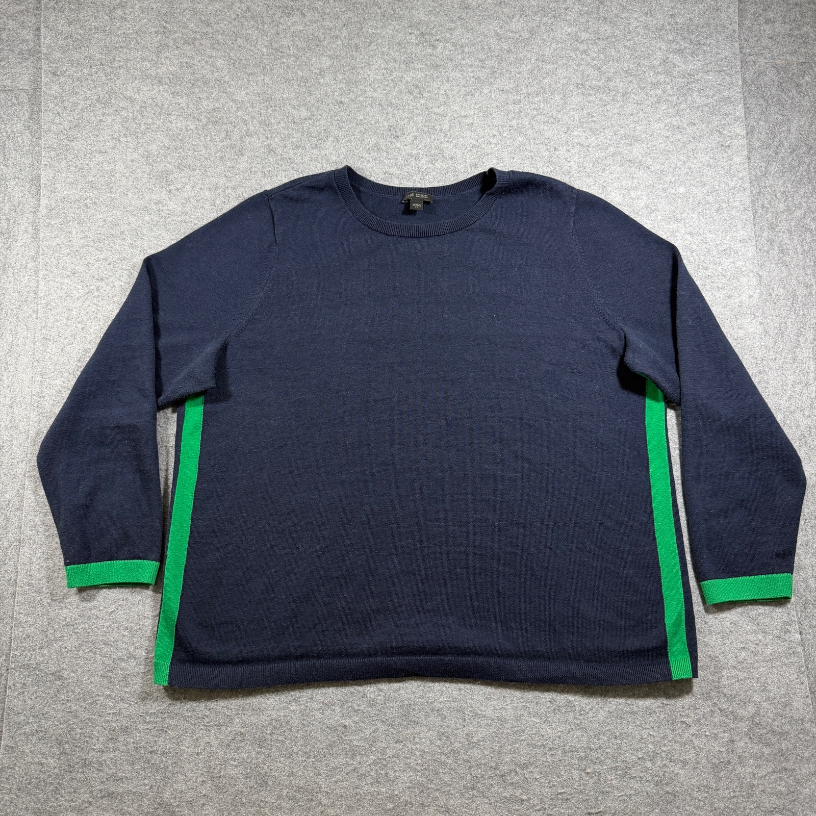 J.Jill Sweater Womens 2X Navy Green Stripe Crew Neck Relaxed Fit Cotton Knit