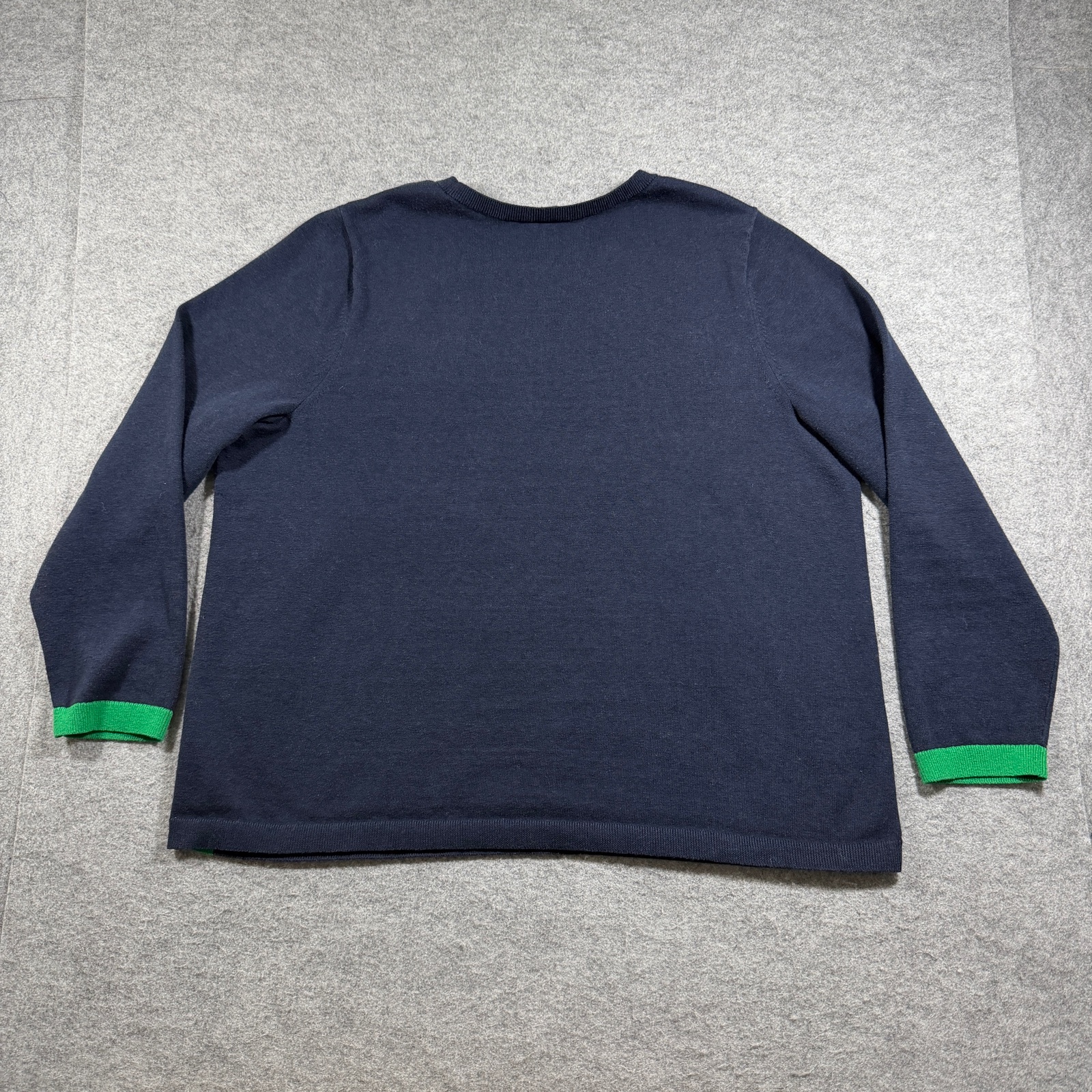 J.Jill Sweater Womens 2X Navy Green Stripe Crew Neck Relaxed Fit Cotton Knit thumbnail 2