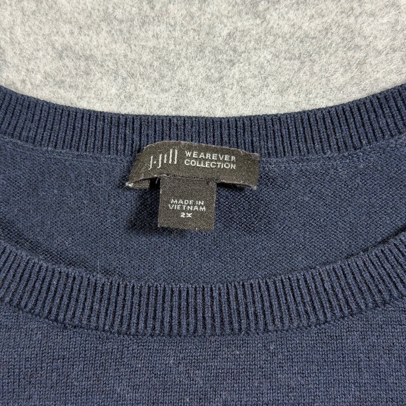 J.Jill Sweater Womens 2X Navy Green Stripe Crew Neck Relaxed Fit Cotton Knit thumbnail 5